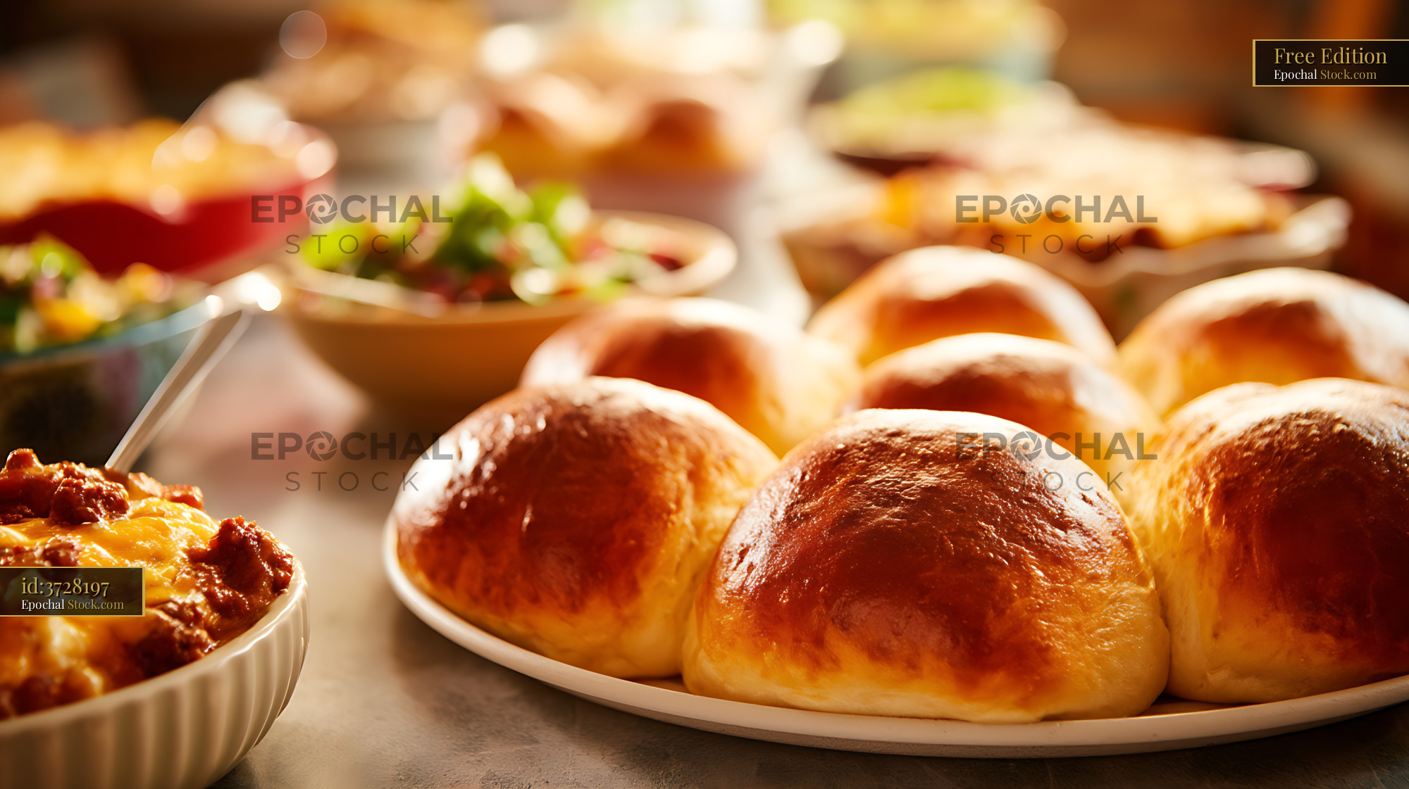 Golden Dinner Rolls on White Plate - stock photo