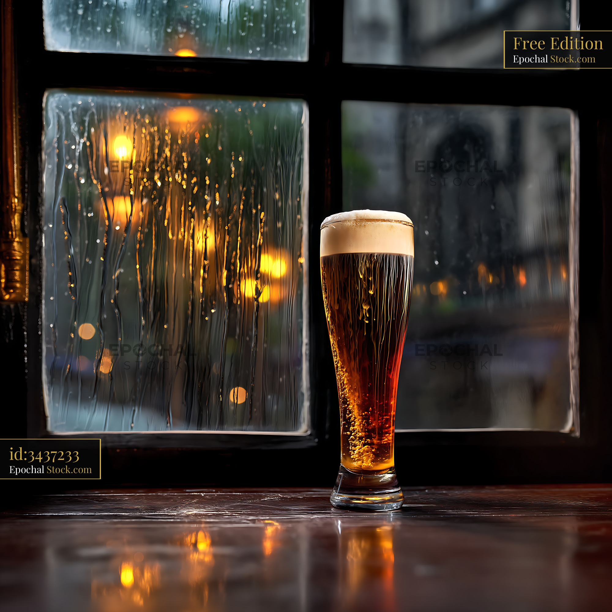 Nitro Caramel Coffee by Rainy Window - stock photo