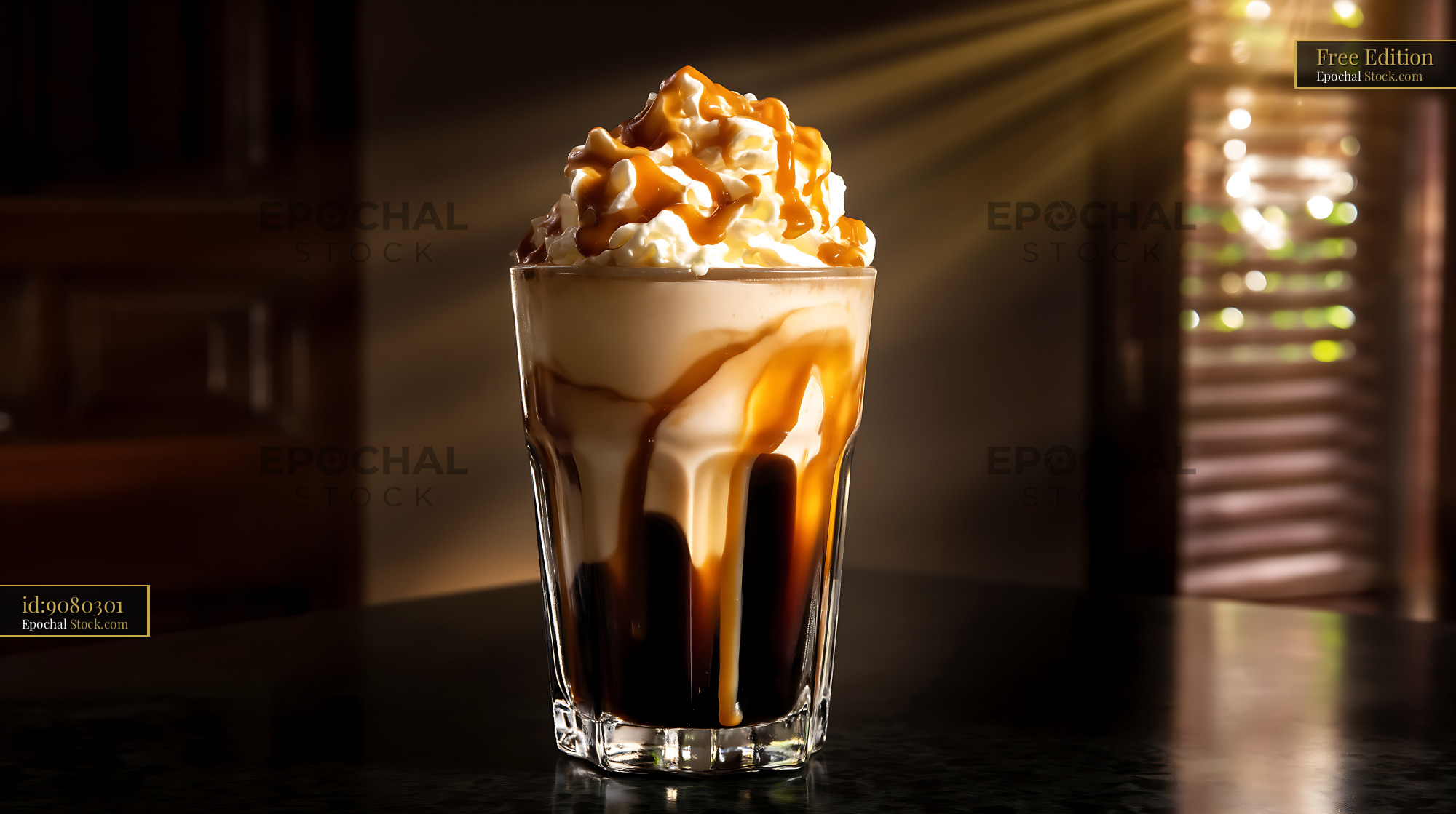 Nitro Caramel Coffee with Whipped Cream and Drizzle - stock photo