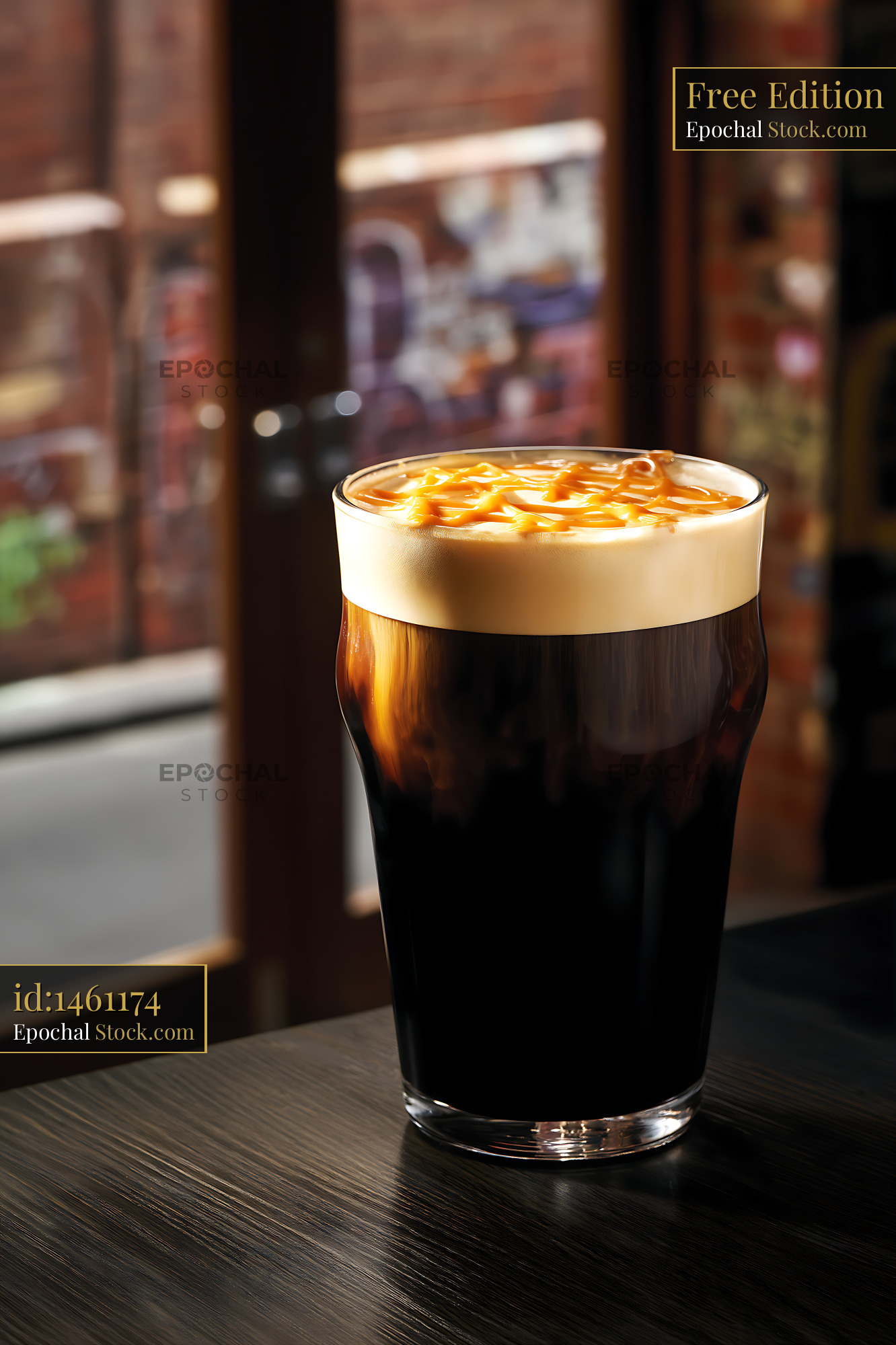 Nitro Caramel Coffee: Creamy Foam & Drizzle - stock photo