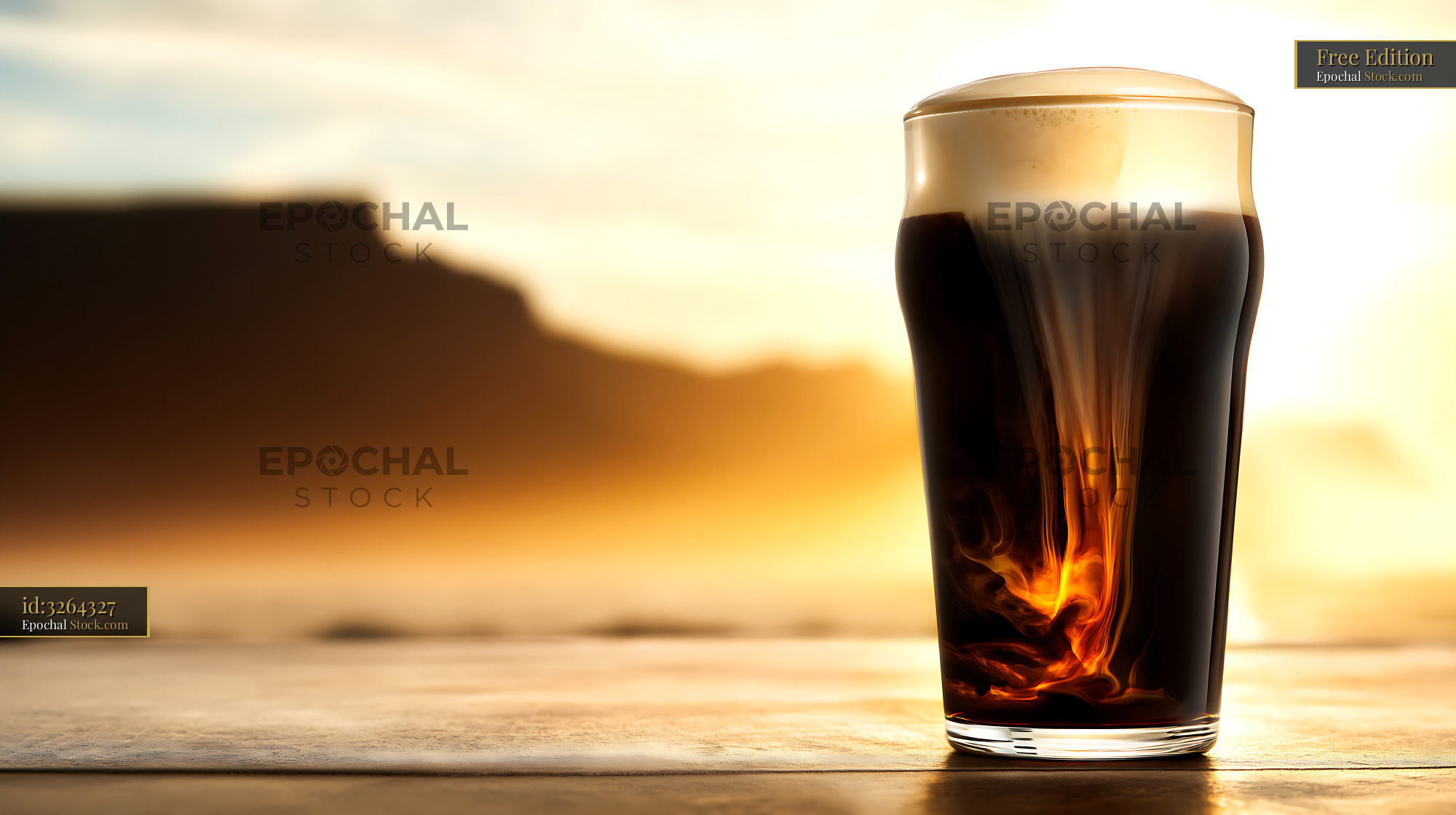 Nitro Caramel Coffee Iced Glass Sunset Beach - stock photo