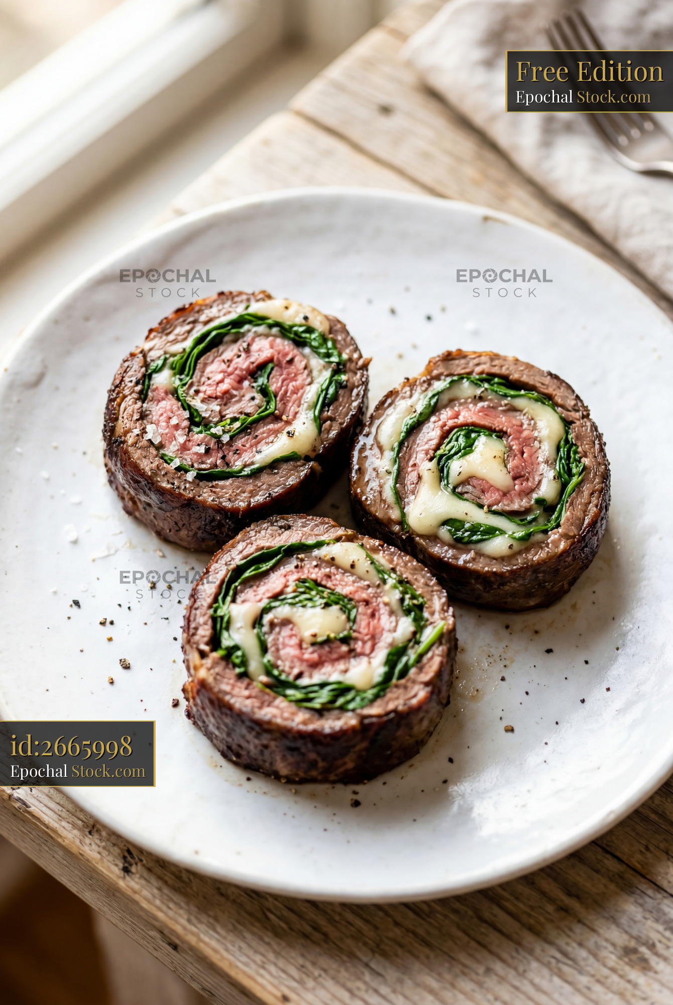 Beef Roulade Rolls with Spinach and Cheese - stock photo