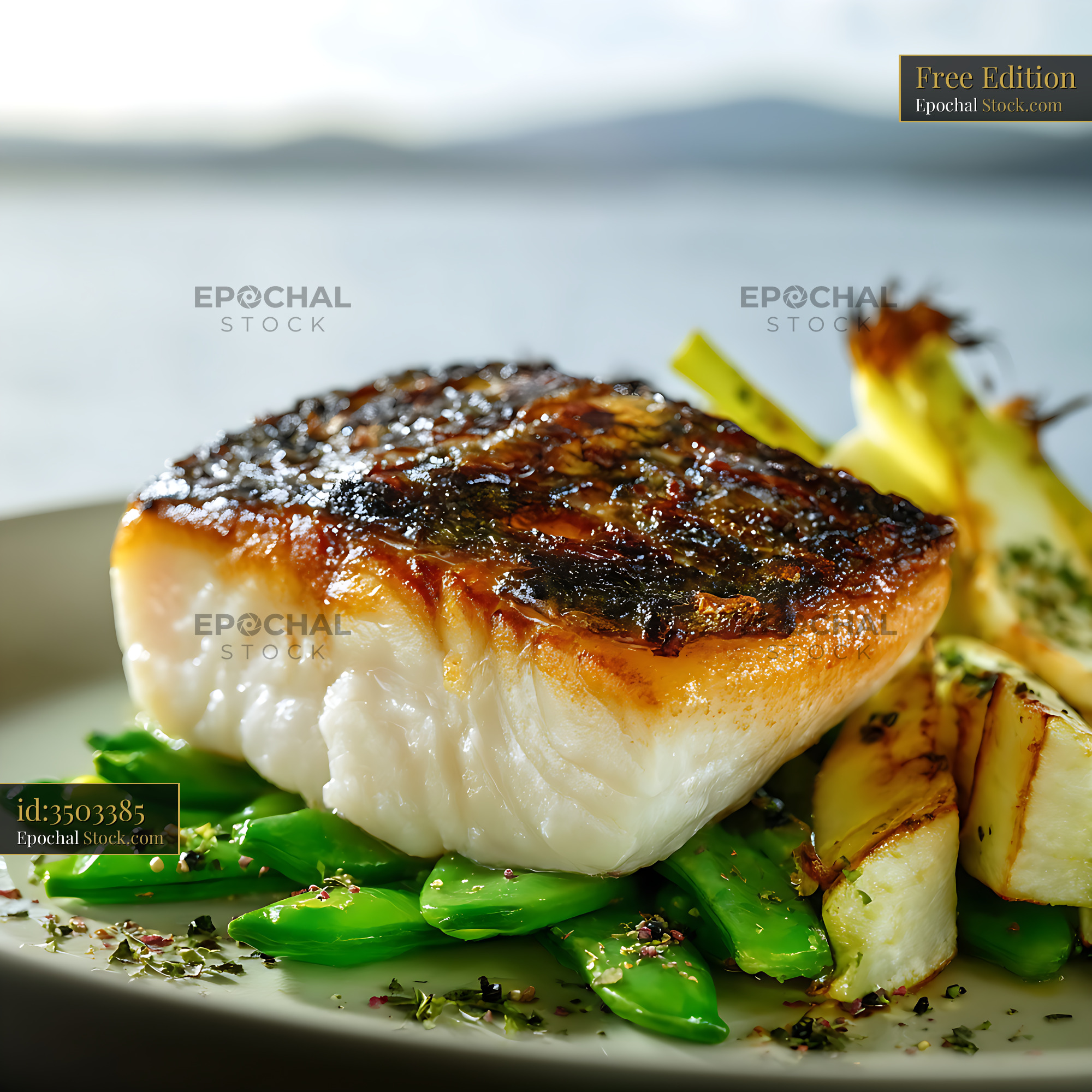 Murray Cod Fillet Seared with Green Beans - stock photo