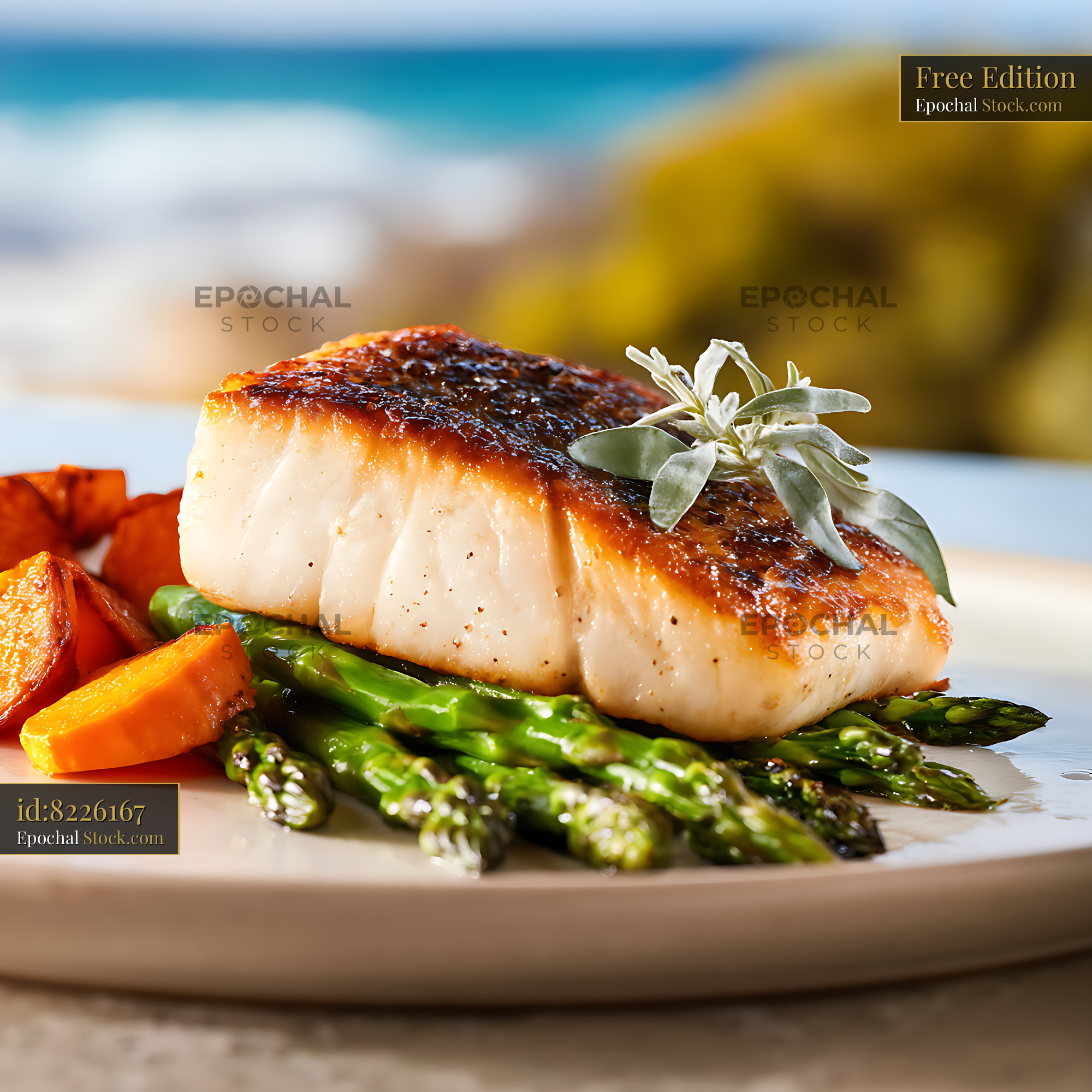 Seared Murray Cod Fillet with Asparagus - stock photo