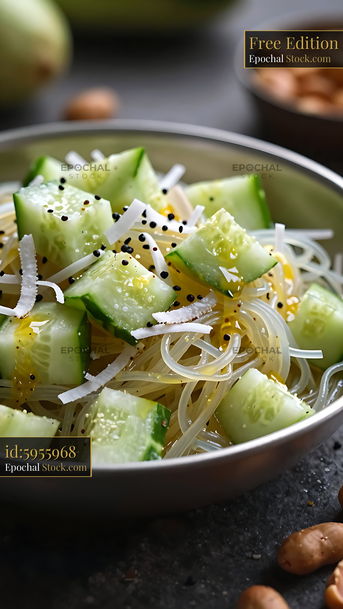 Fresh Kakdi Koshimbir with Glass Noodles - stock photo