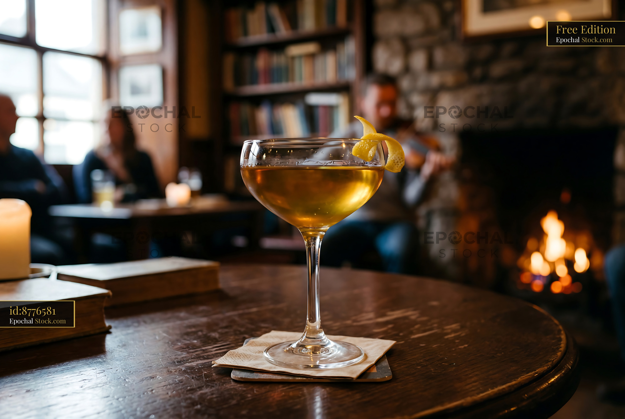 Tipperary Cocktail with Lemon in Cozy Bar - stock photo