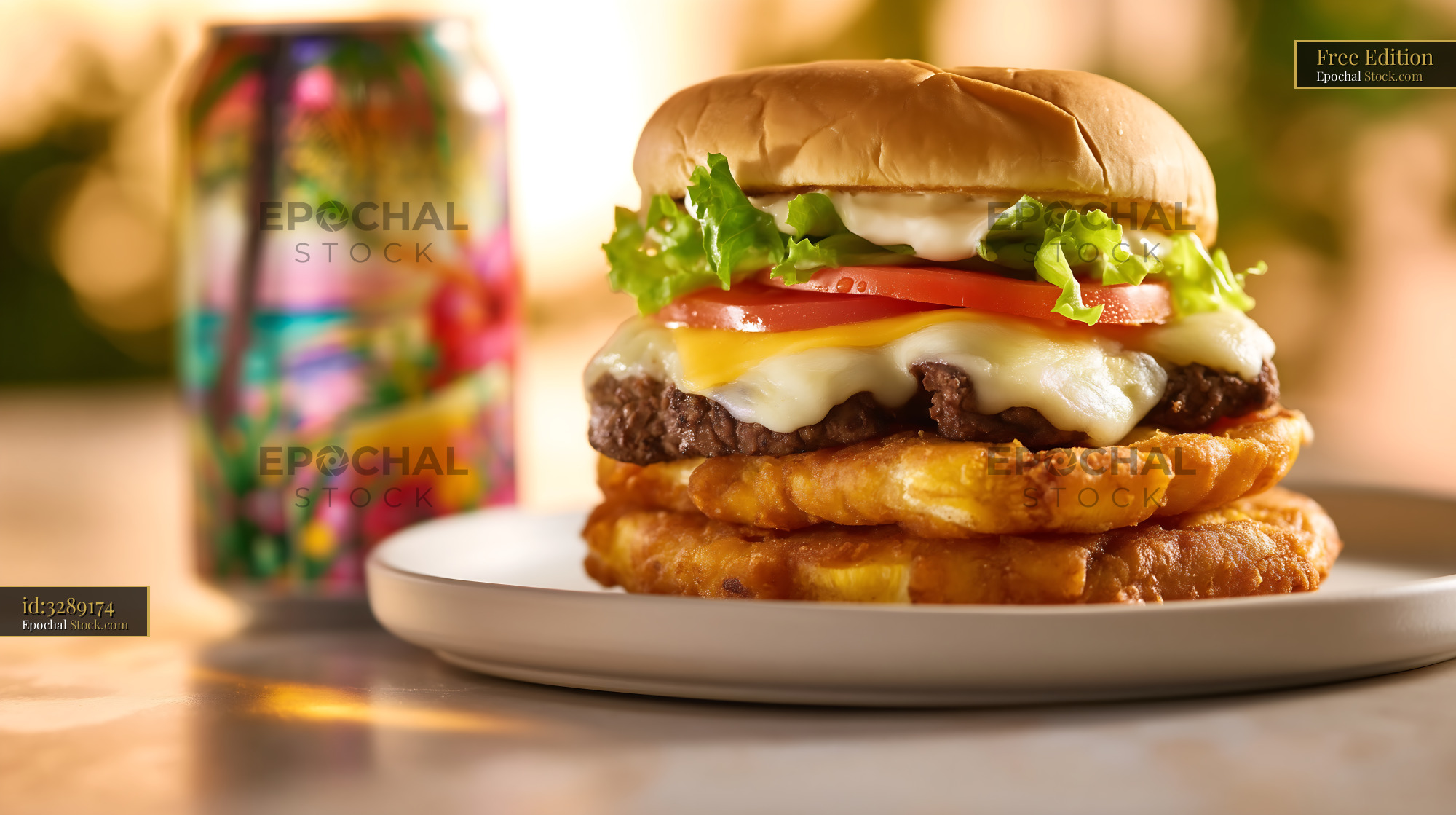 Gourmet Cheeseburger with Golden Fried Wedges - stock photo