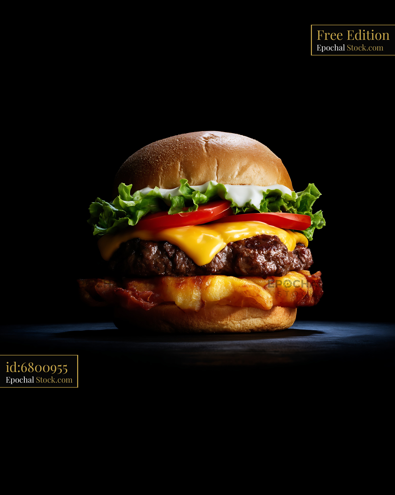 Gourmet Cheeseburger with Fries on Black Background - stock photo