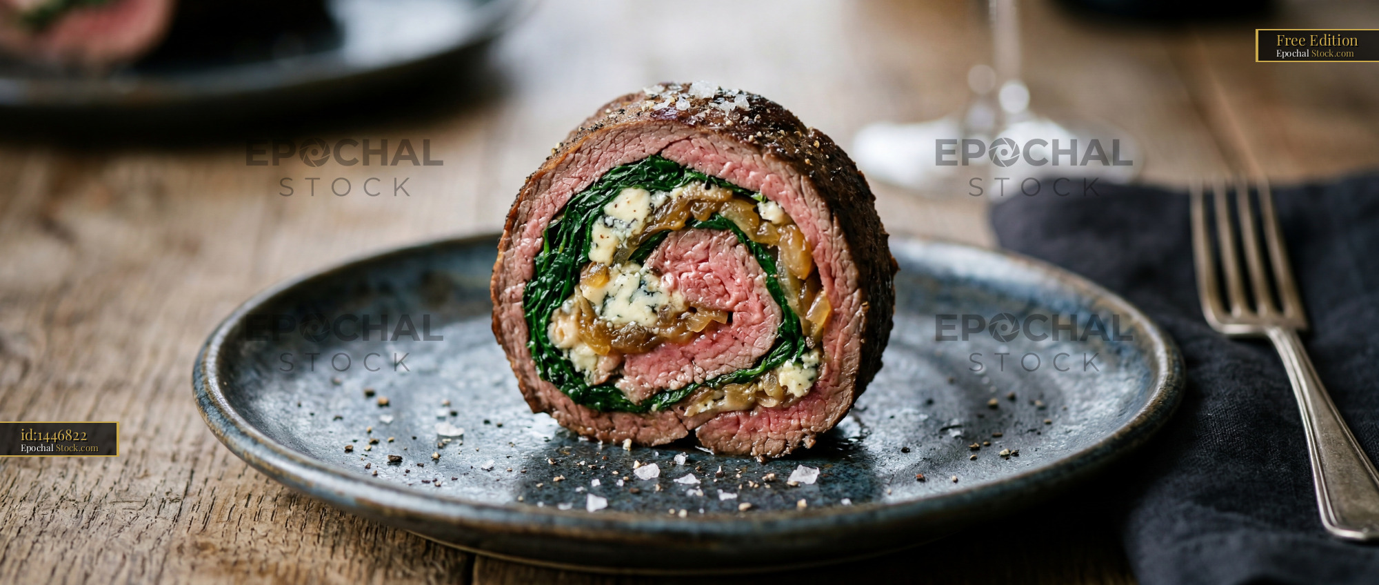 Beef Roulade with Spinach and Blue Cheese - stock photo