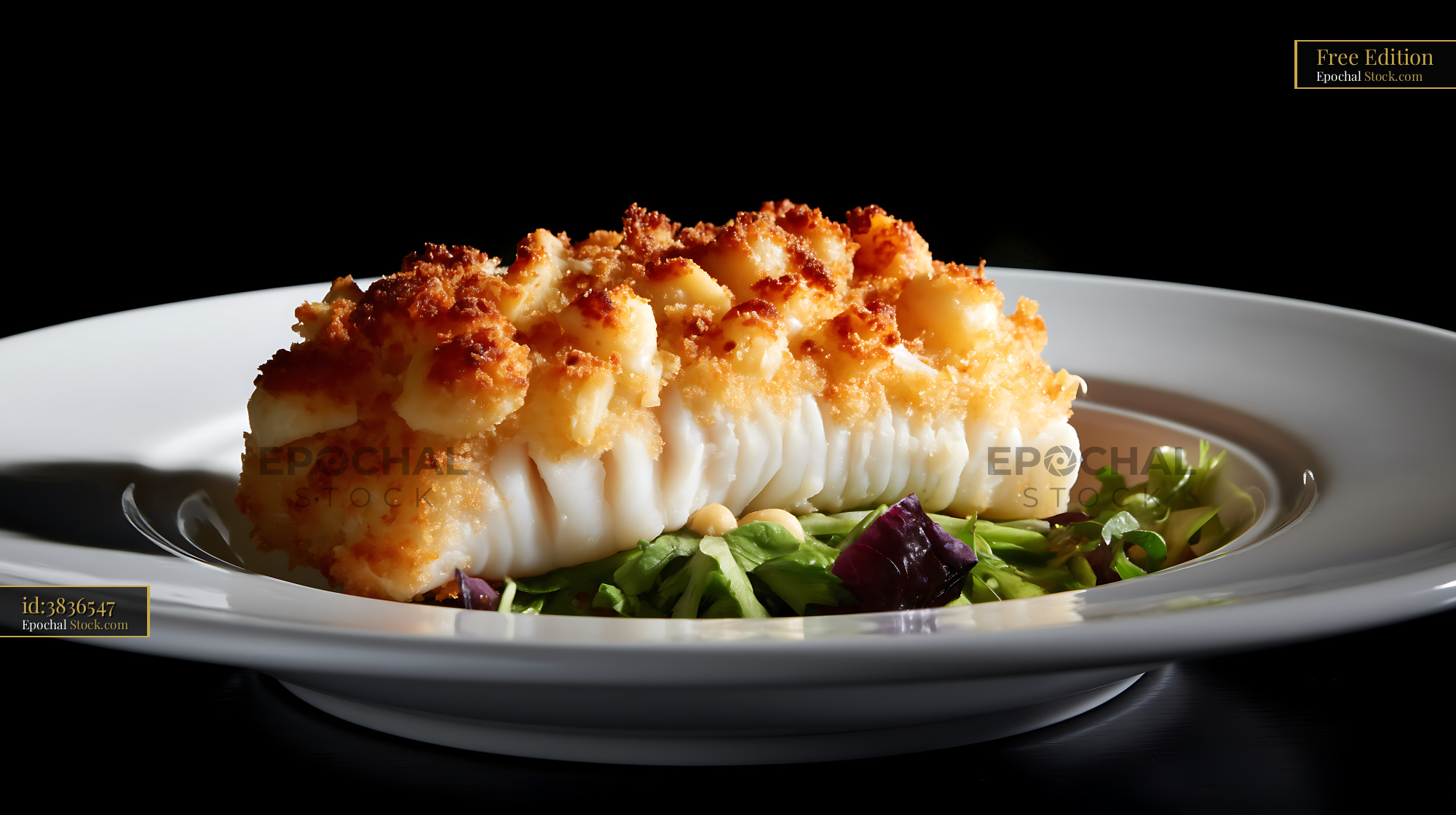 Macadamia Crusted Fish with Microgreen Garnish - stock photo