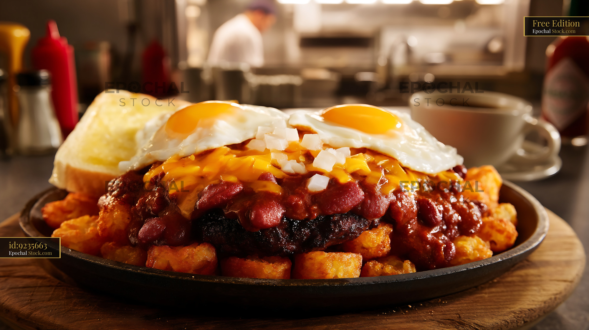 St. Louis Slinger with Fried Eggs & Hash Browns - stock photo