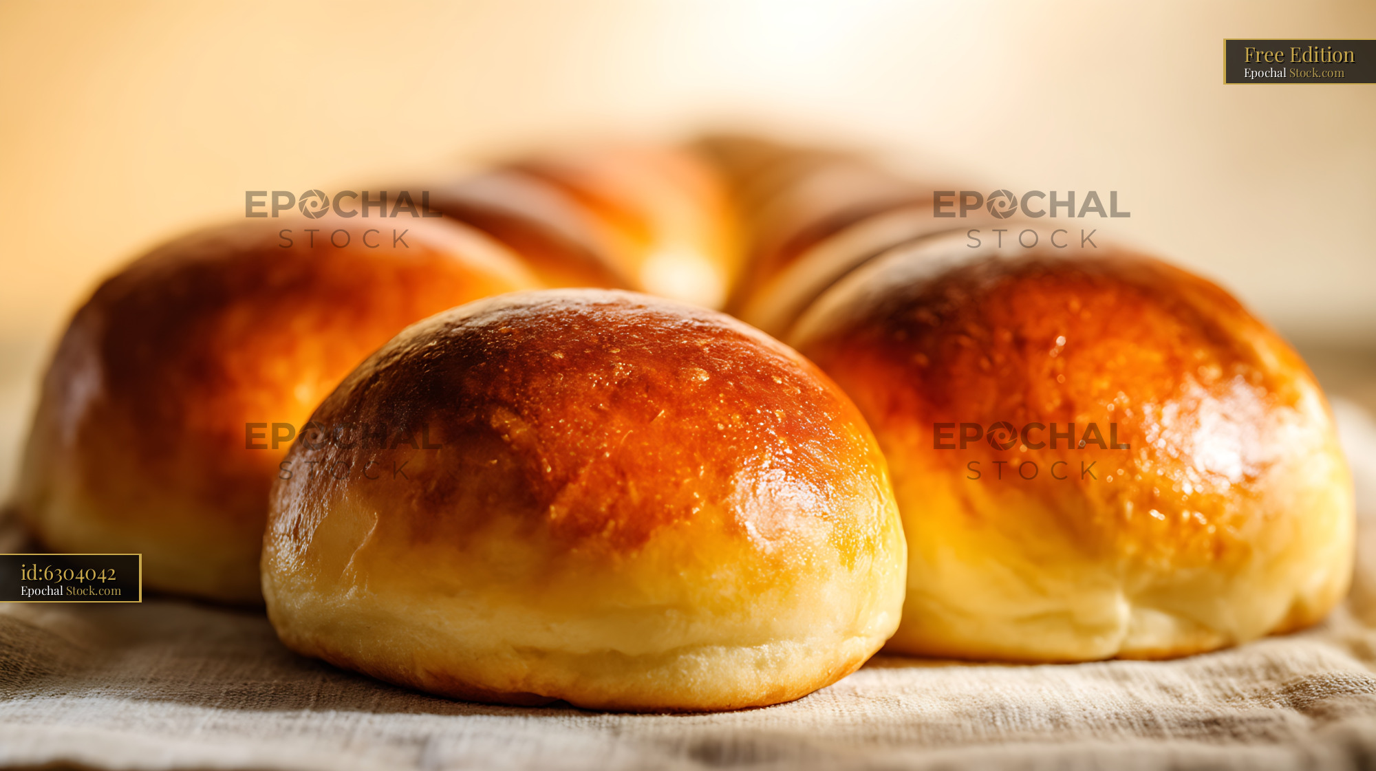 Freshly Baked Golden Bread Rolls on Linen - stock photo