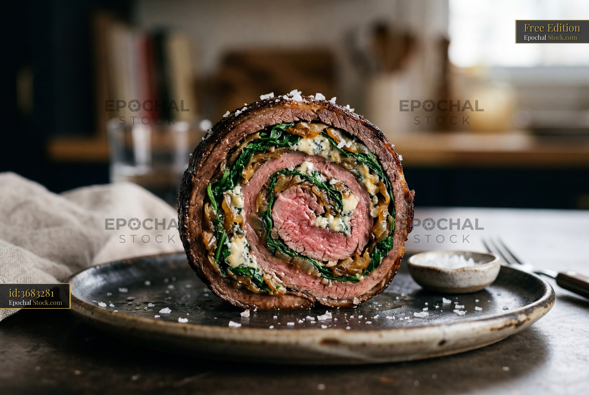 Sliced Beef Roulade with Spinach and Cheese - stock photo