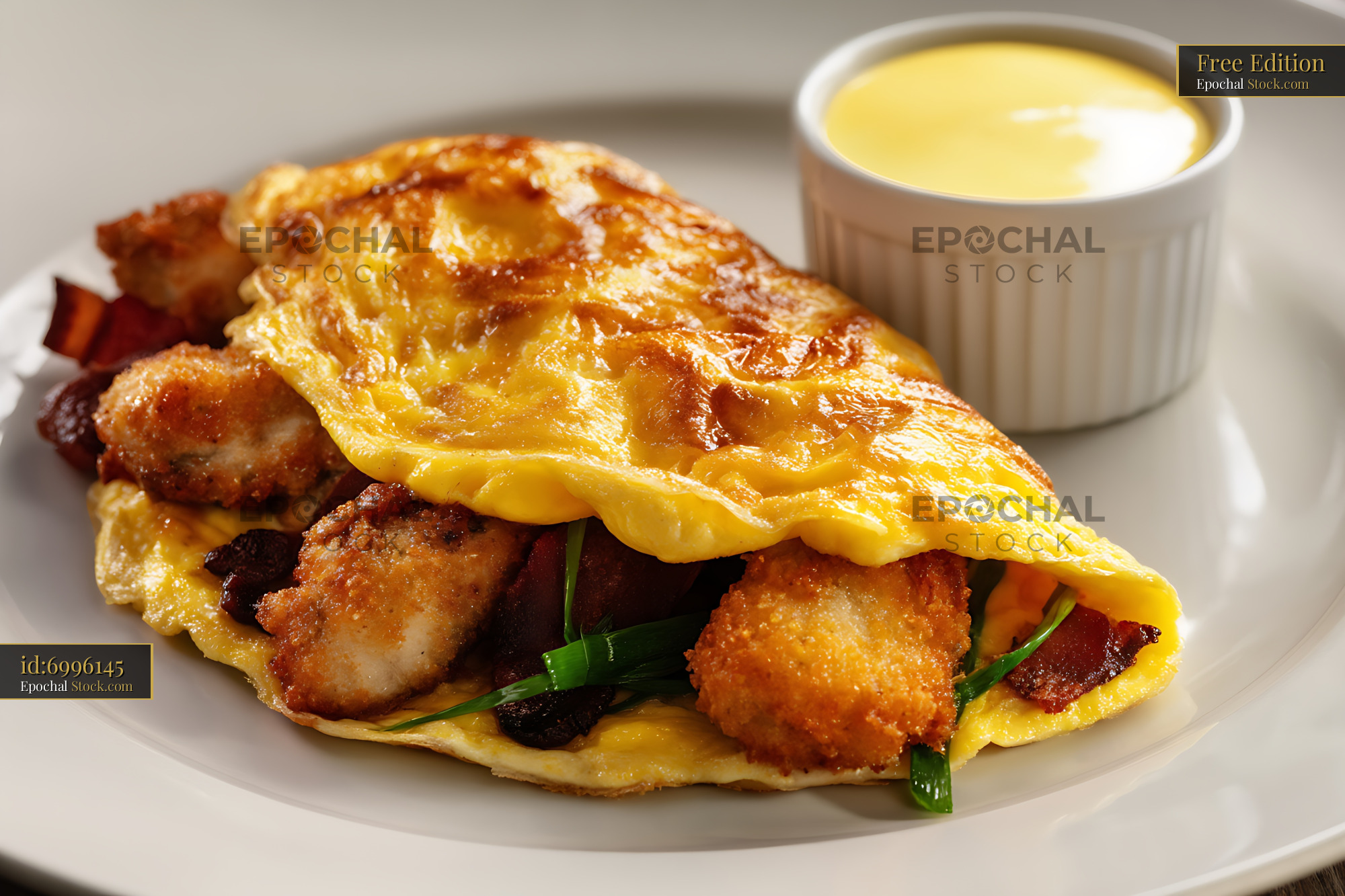 Gourmet Omelet with Hash Browns and Bacon - stock photo