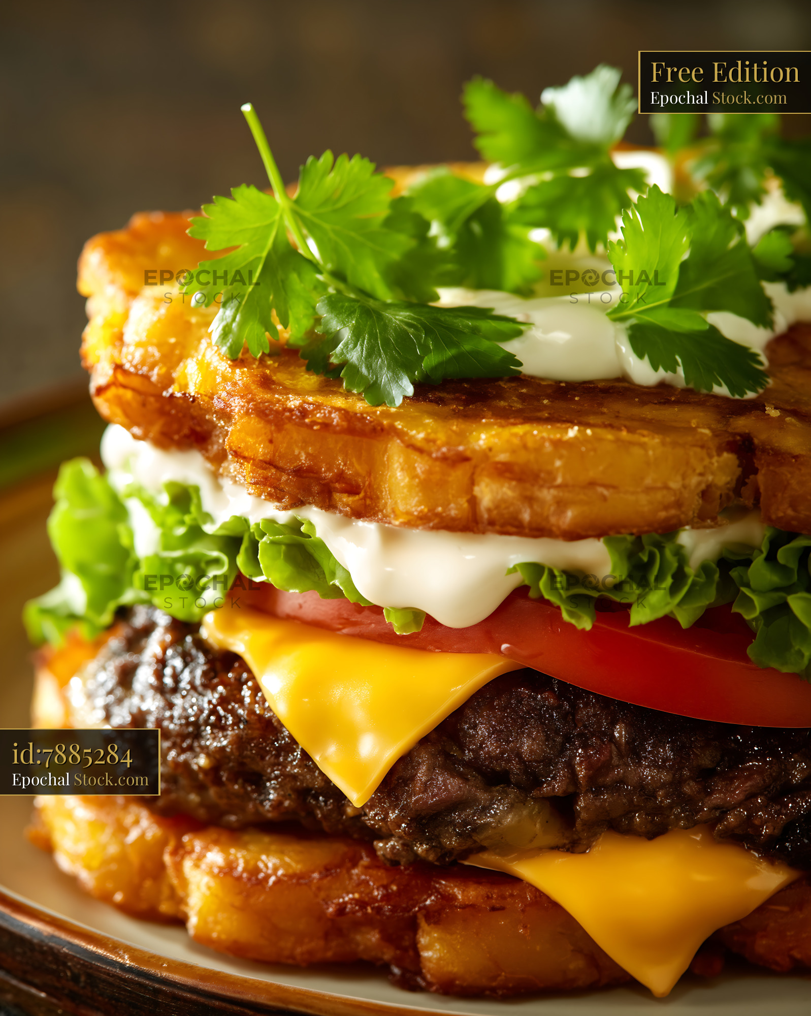 Gourmet Double Cheese Burger with Crispy Base - stock photo
