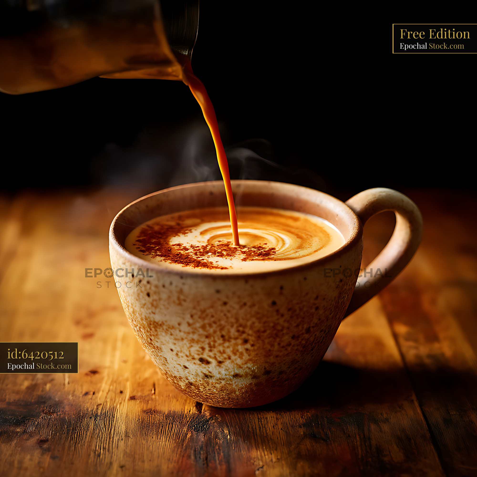 Artisanal Coffee Pour into Rustic Ceramic Mug - stock photo