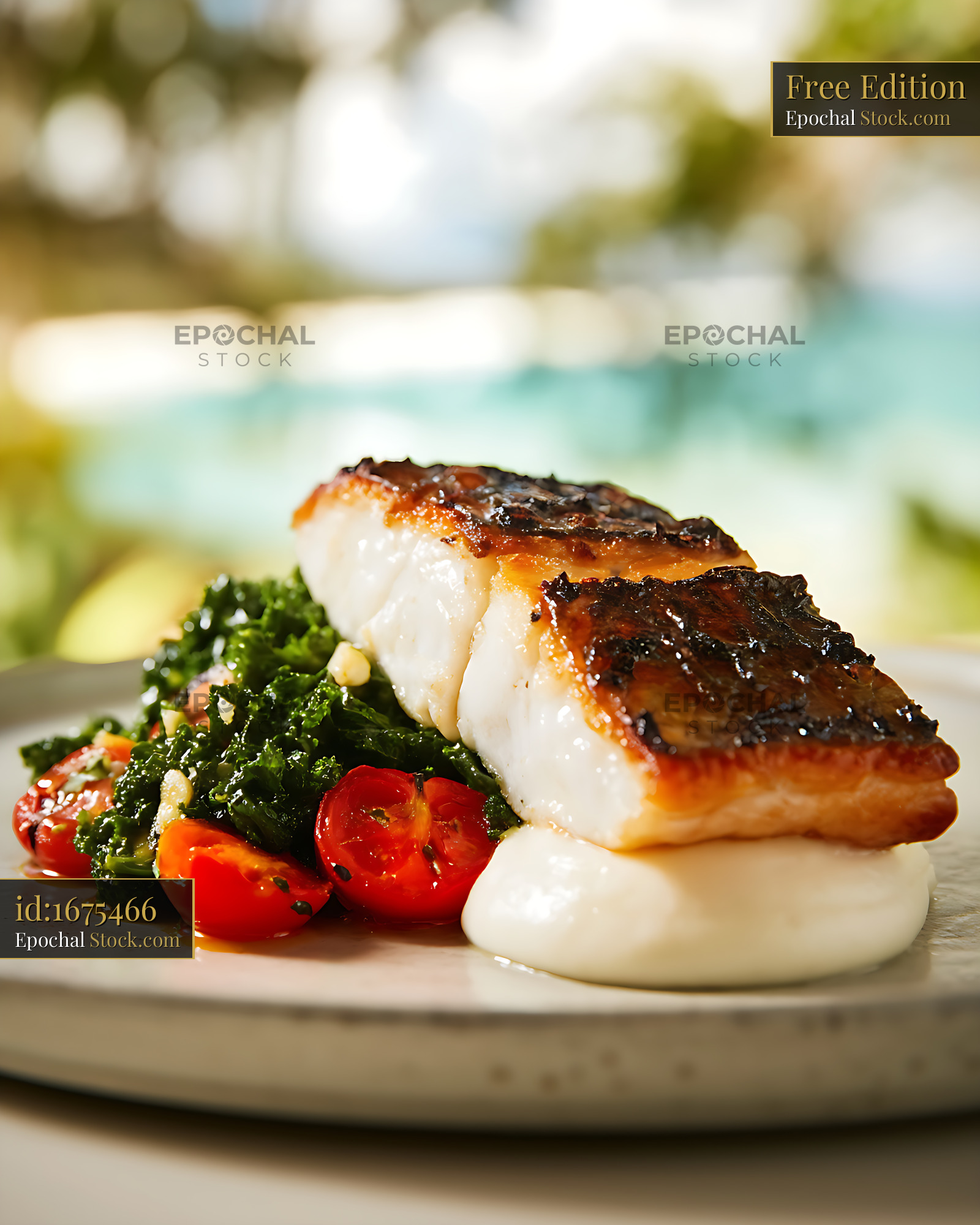Seared Murray Cod Fillet Fine Dining Presentation - stock photo