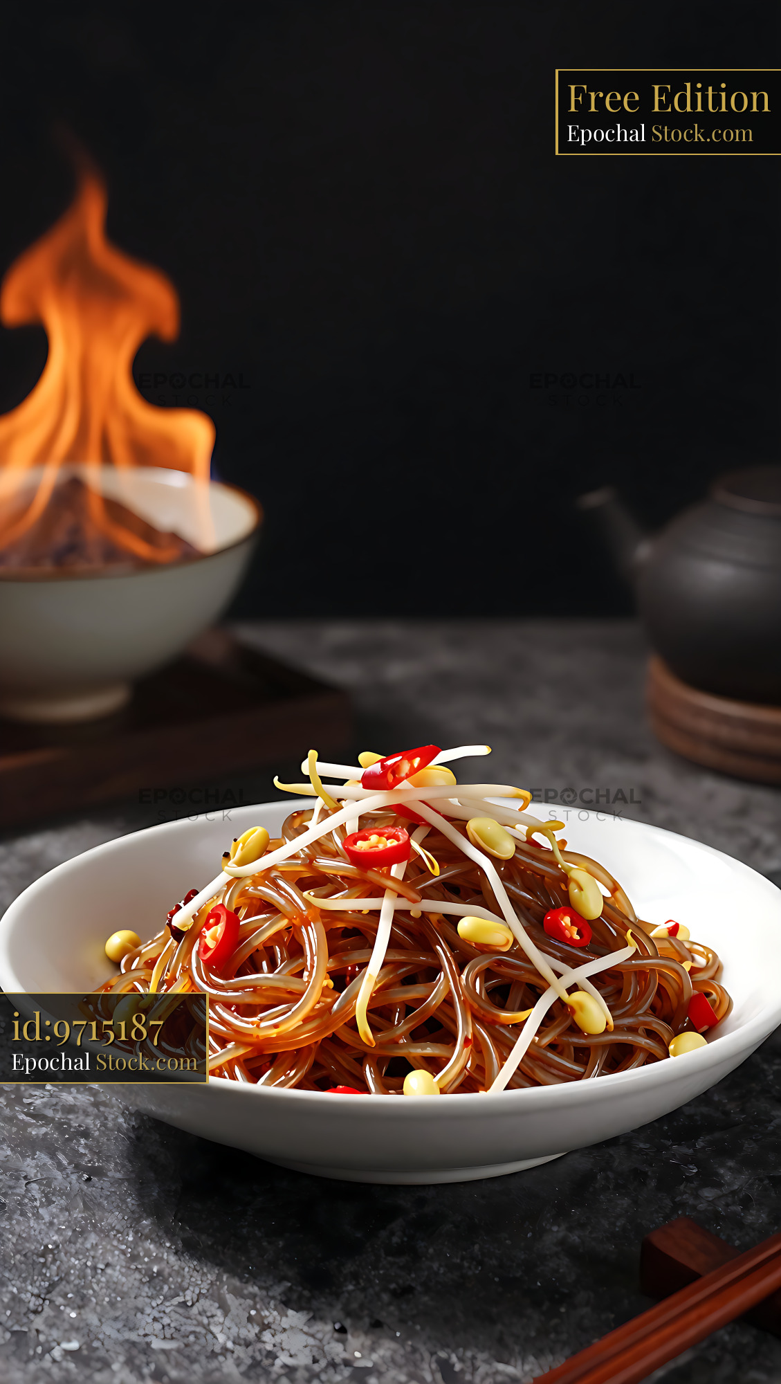 Sichuan Glass Noodle Salad with Spicy Toppings - stock photo