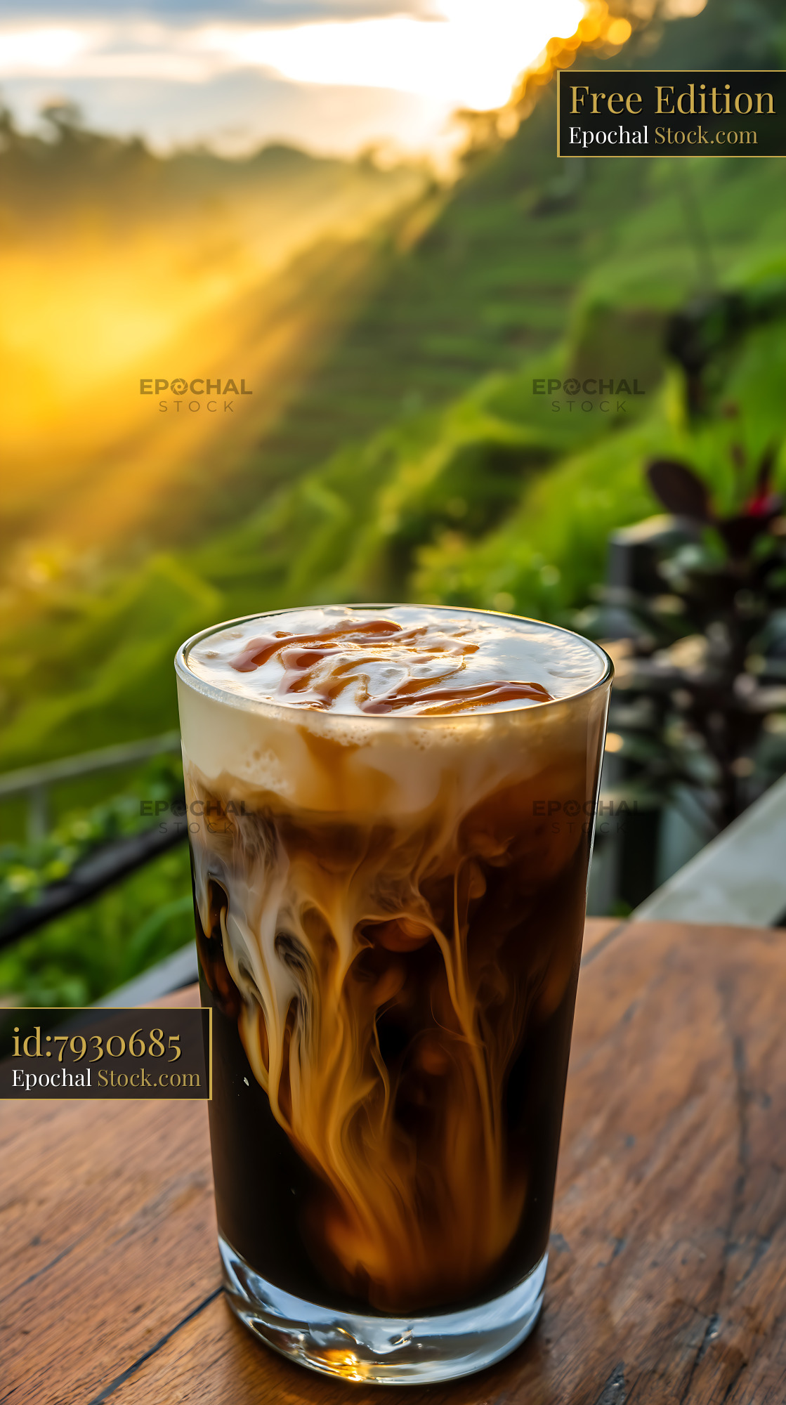 Nitro Caramel Coffee at Sunset Vineyard Terrace - stock photo