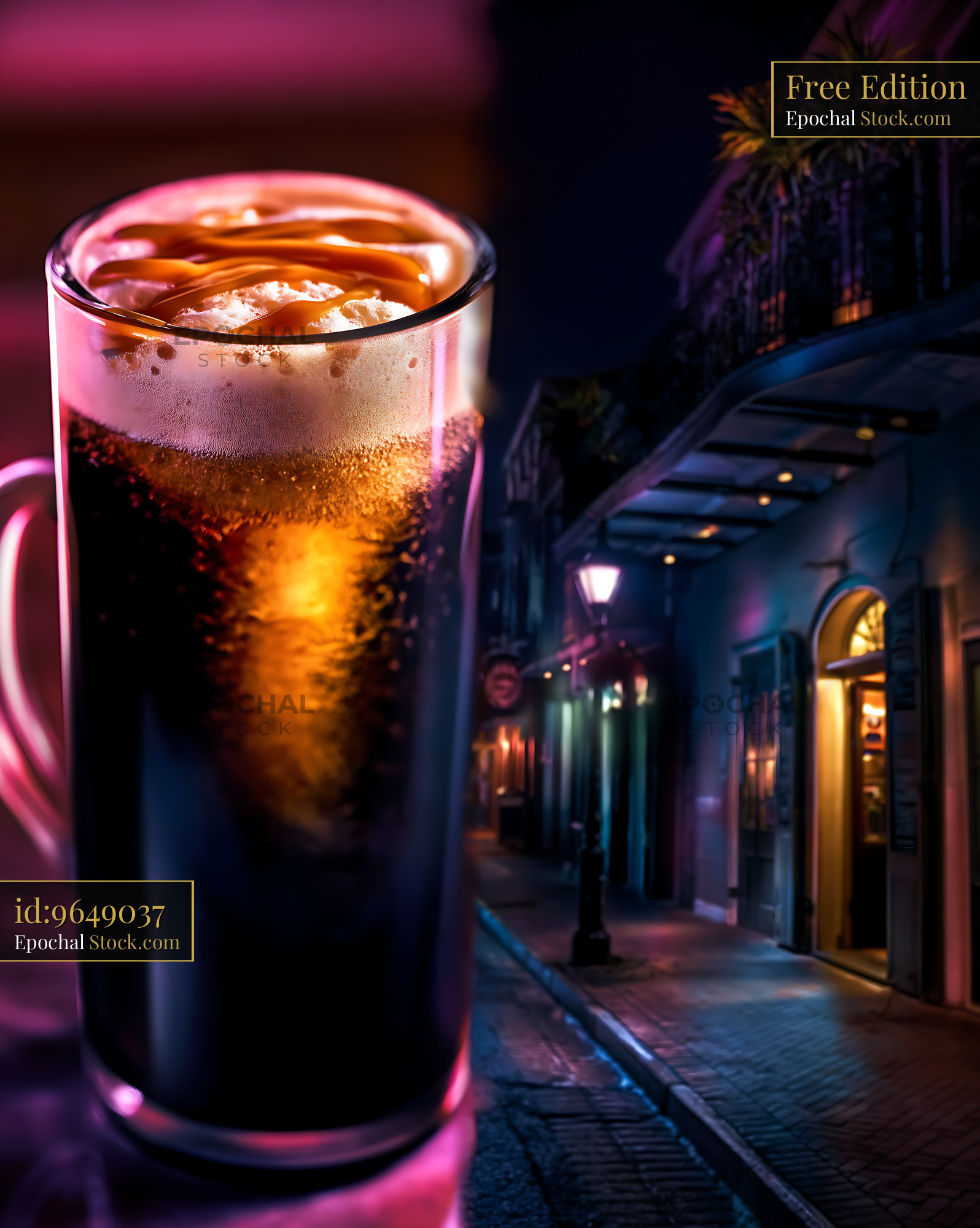 Nitro Caramel Coffee Neon Bar Setting - stock photo