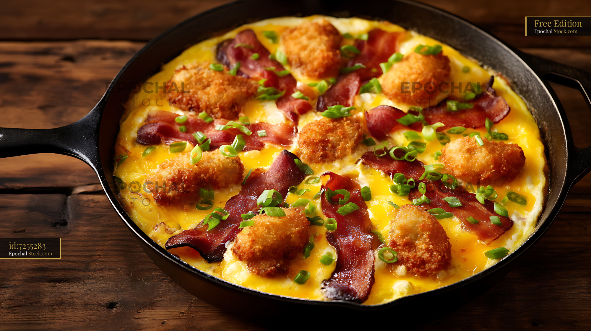 Crispy Bacon Tater Tot Skillet Omelet - stock photo