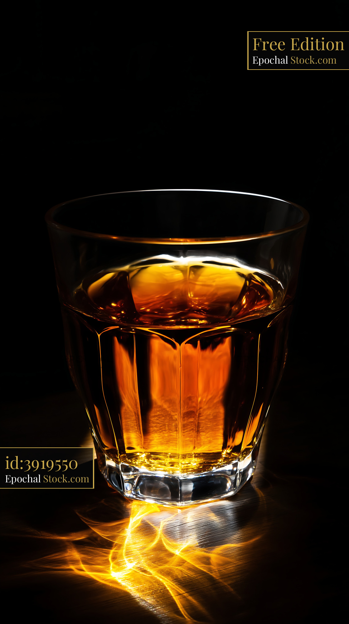Premium Whiskey Glass with Ice on Black - stock photo