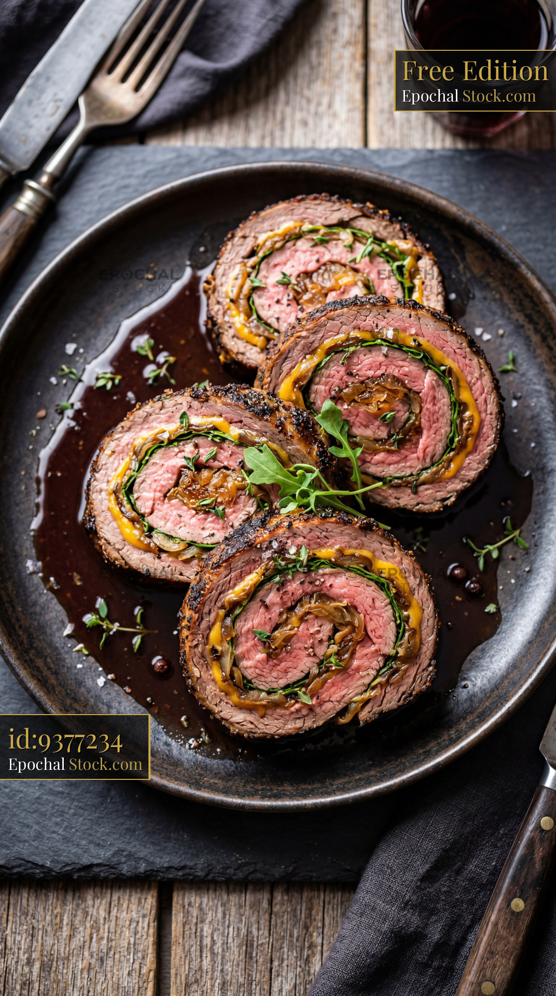 Beef Roulade Sliced in Wine Reduction Sauce - stock photo