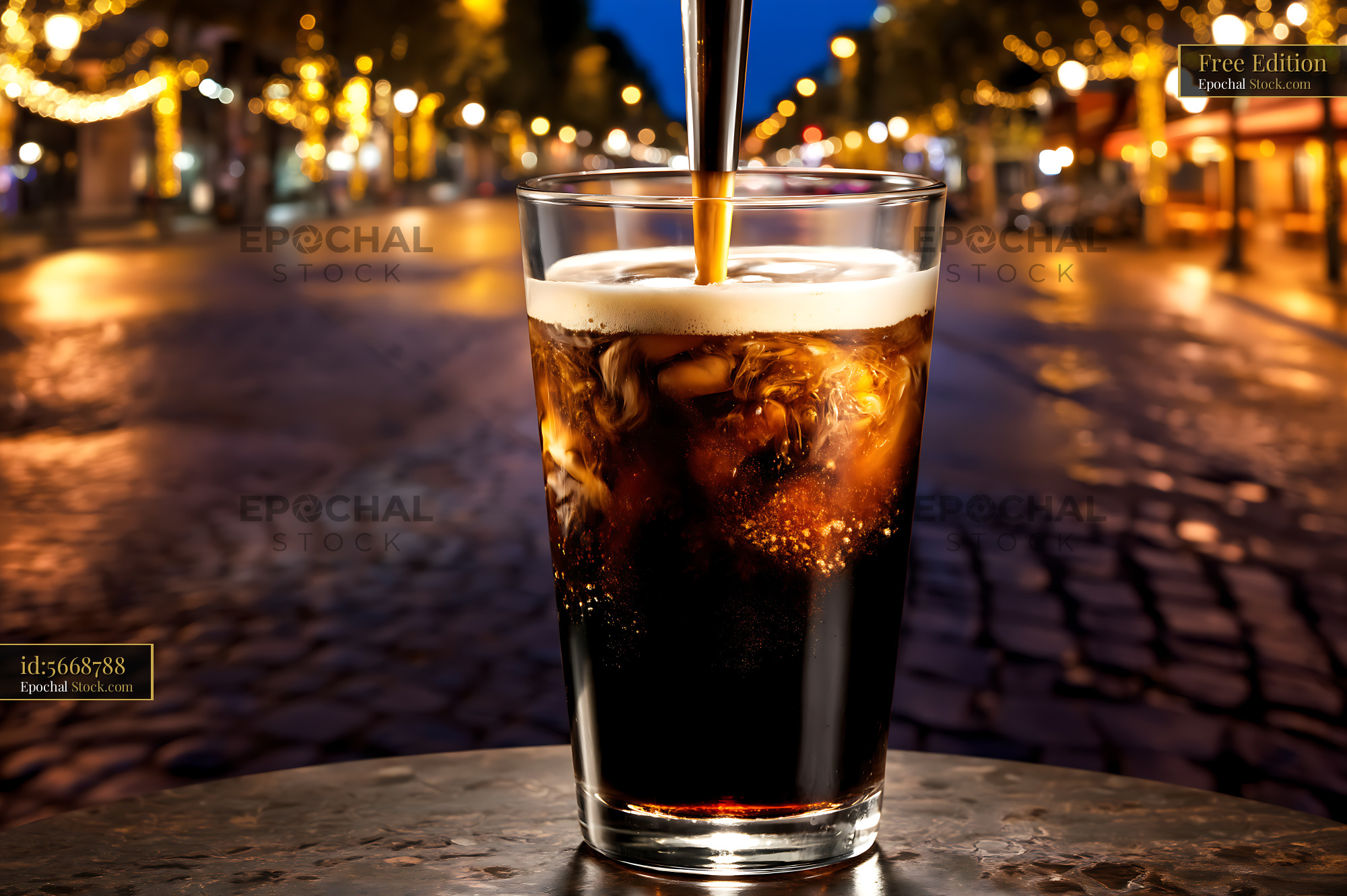 Nitro Caramel Coffee Pouring Into Iced Glass - stock photo