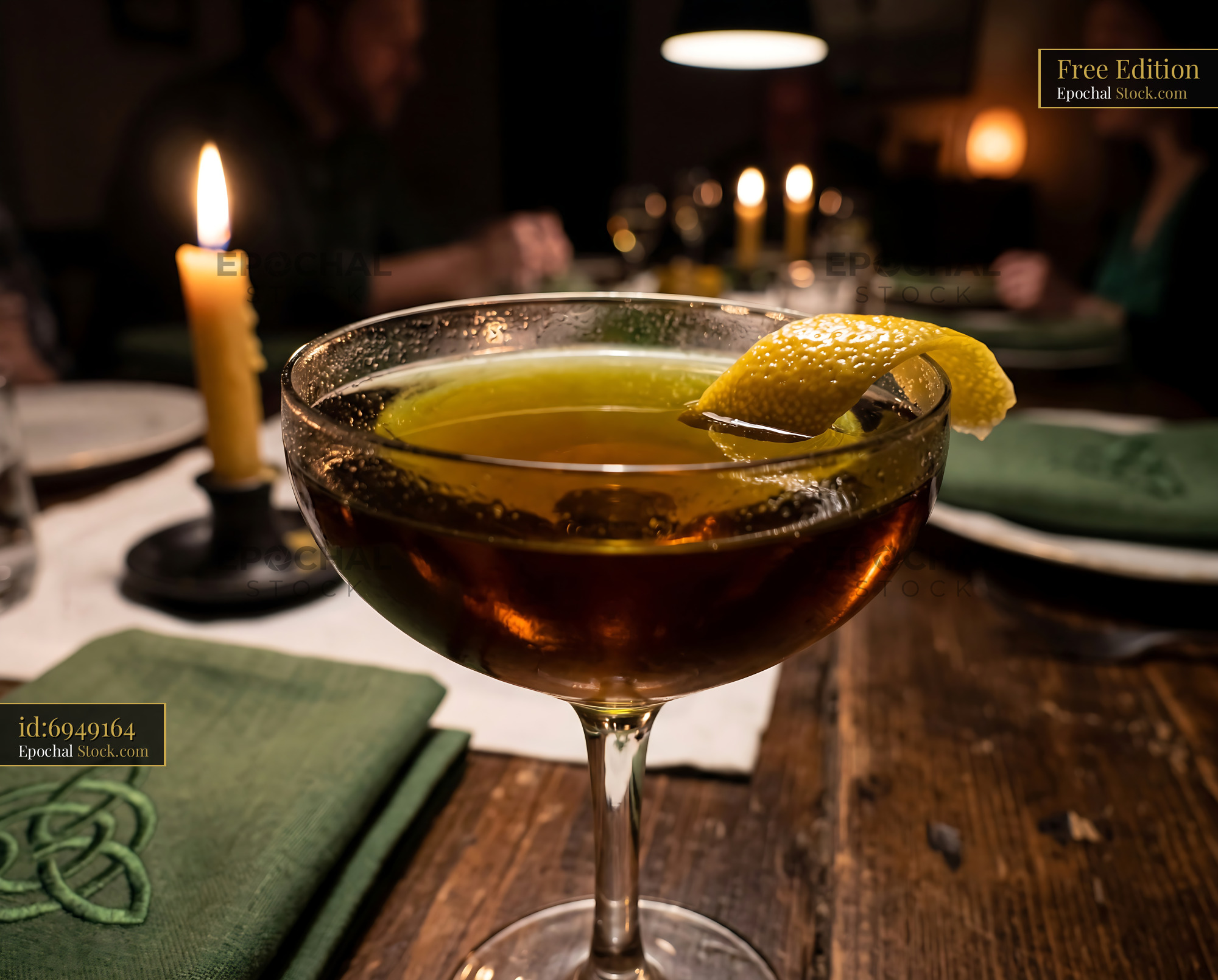 Tipperary Cocktail at Candlelit Dinner Table - stock photo