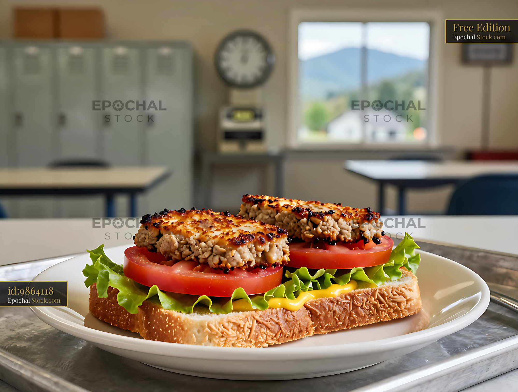 Livermush Sandwich Served in School Cafeteria - stock photo