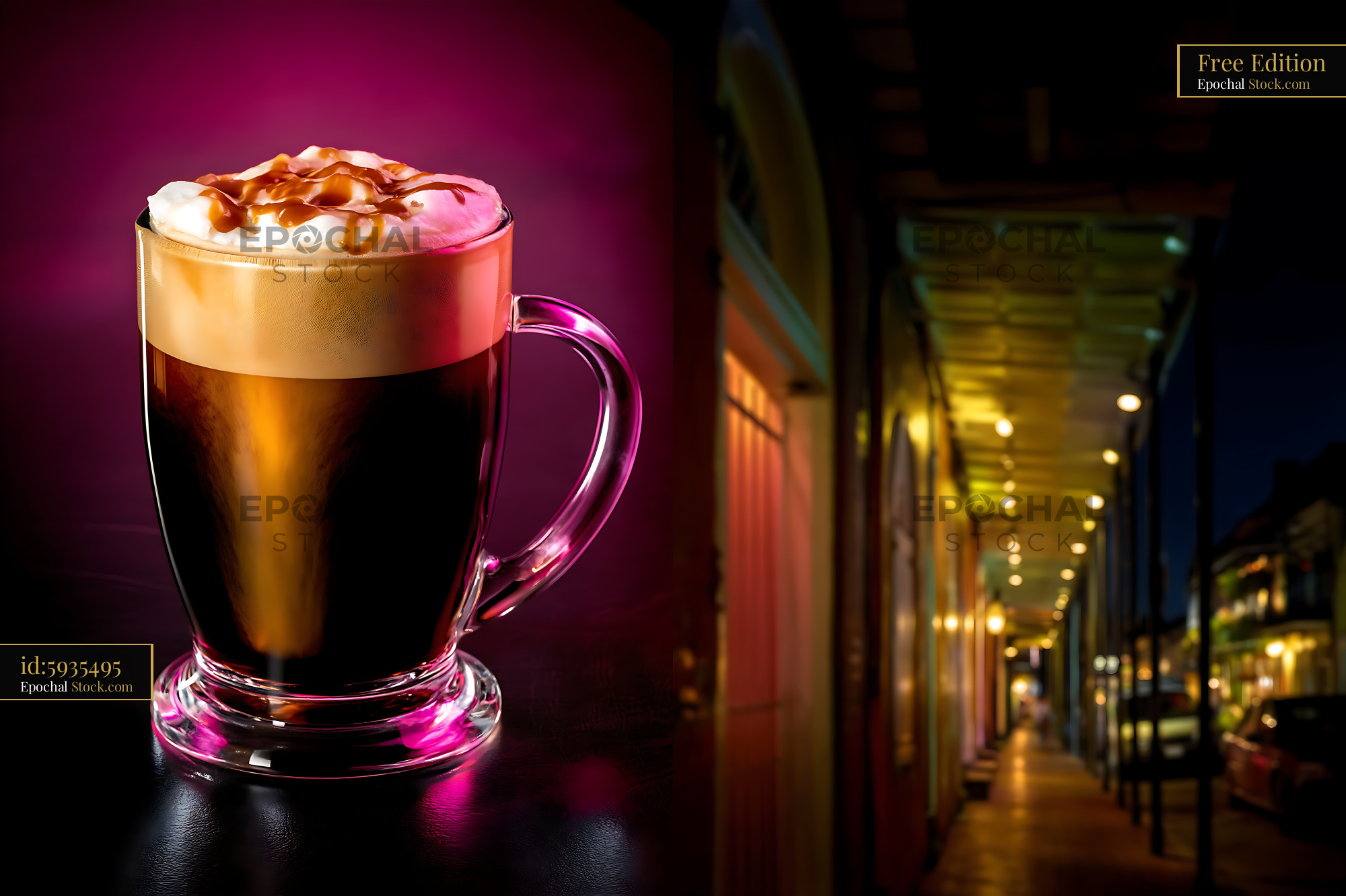 Nitro Caramel Coffee with Whipped Cream - stock photo