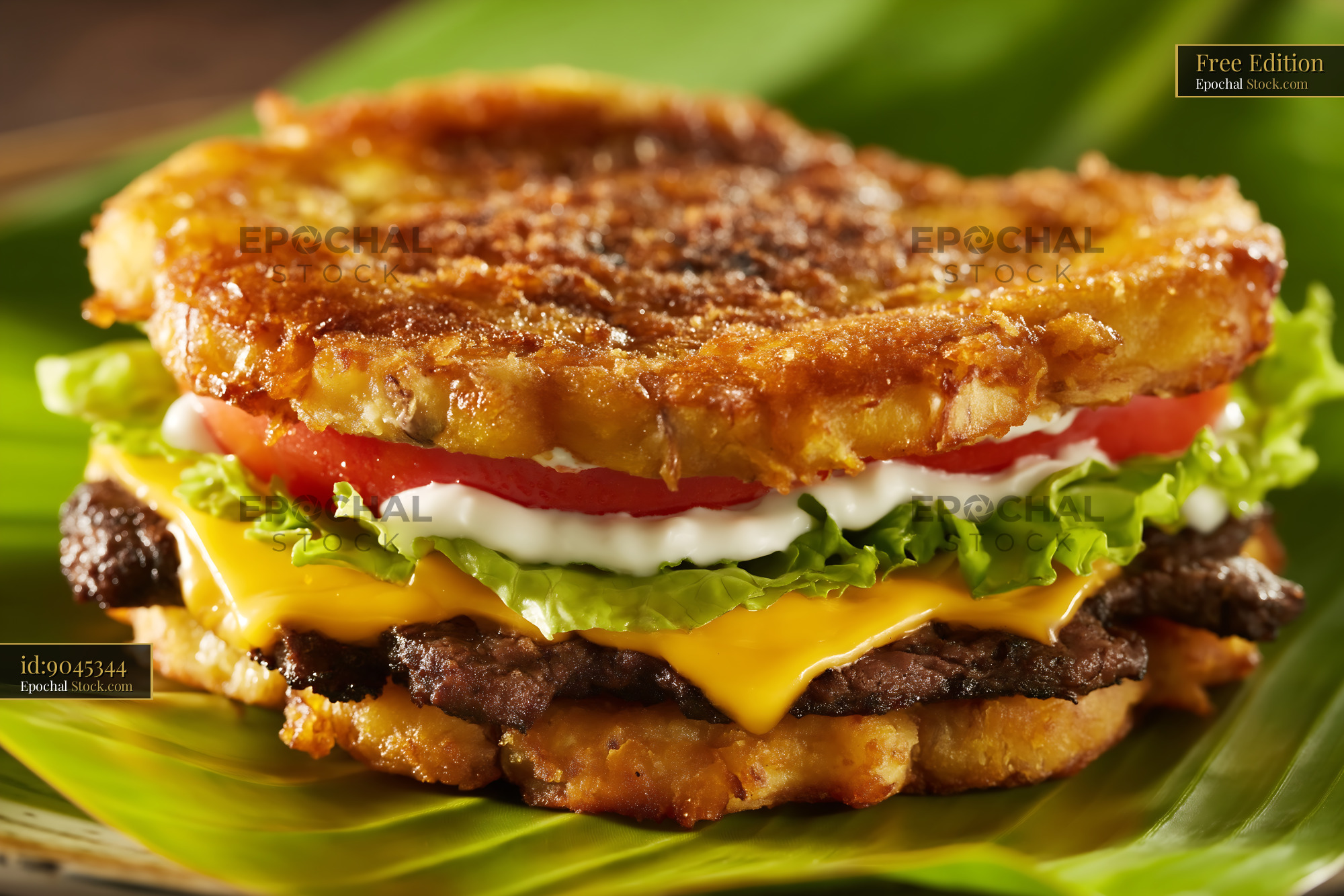 Crispy Hash Brown Bun Burger With Beef - stock photo