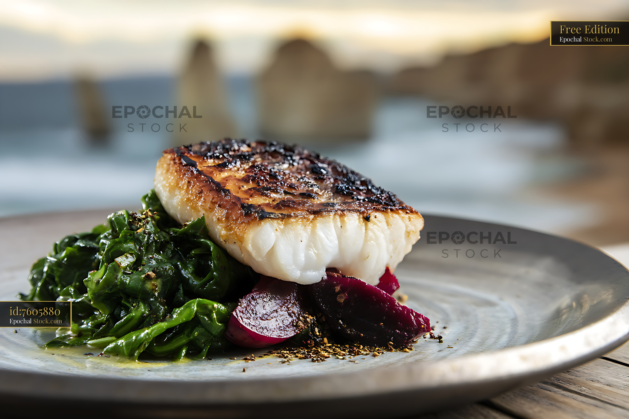 Seared Murray Cod Fillet with Beets - stock photo