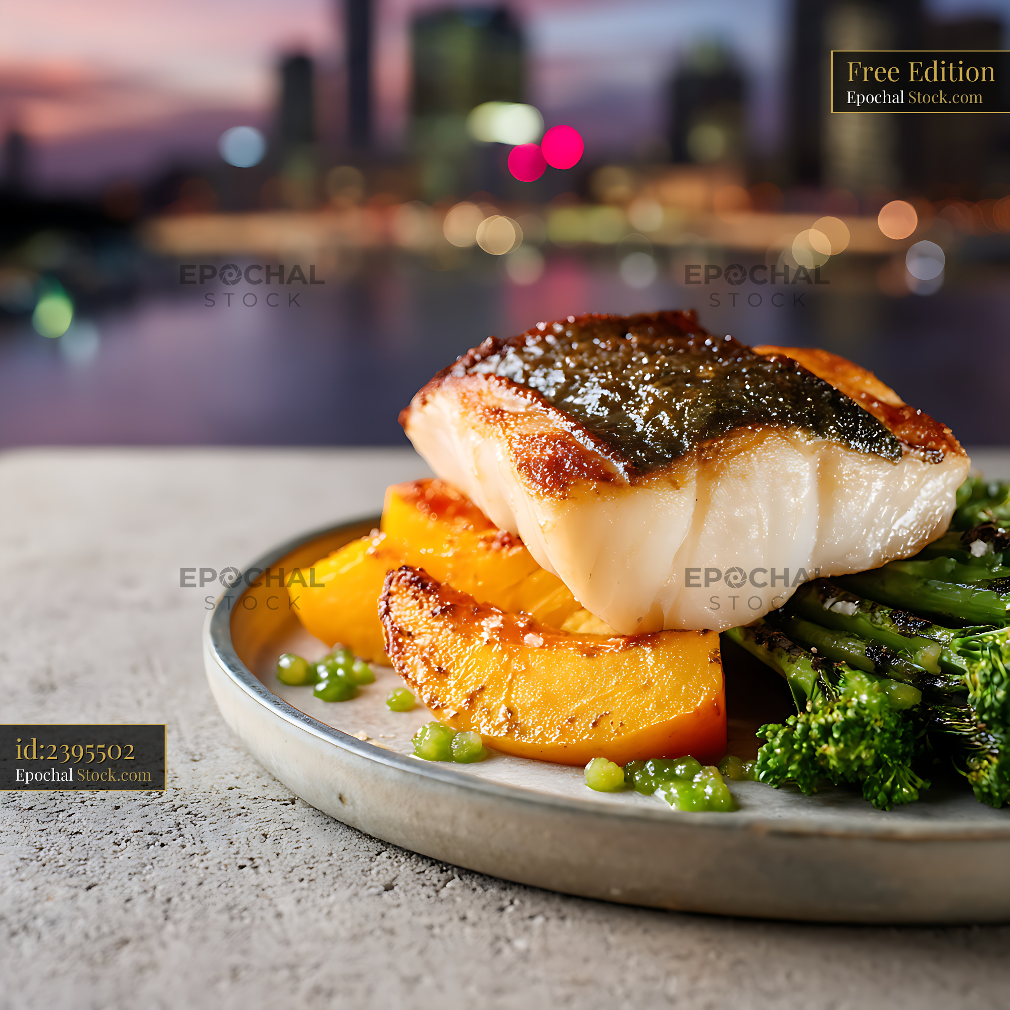 Seared Murray Cod Fillet Fine Dining Plate - stock photo