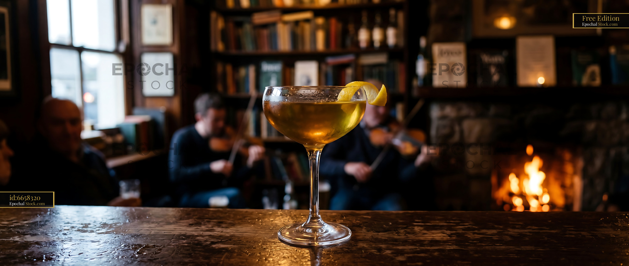 Tipperary Cocktail with Lemon Twist at Bar - stock photo