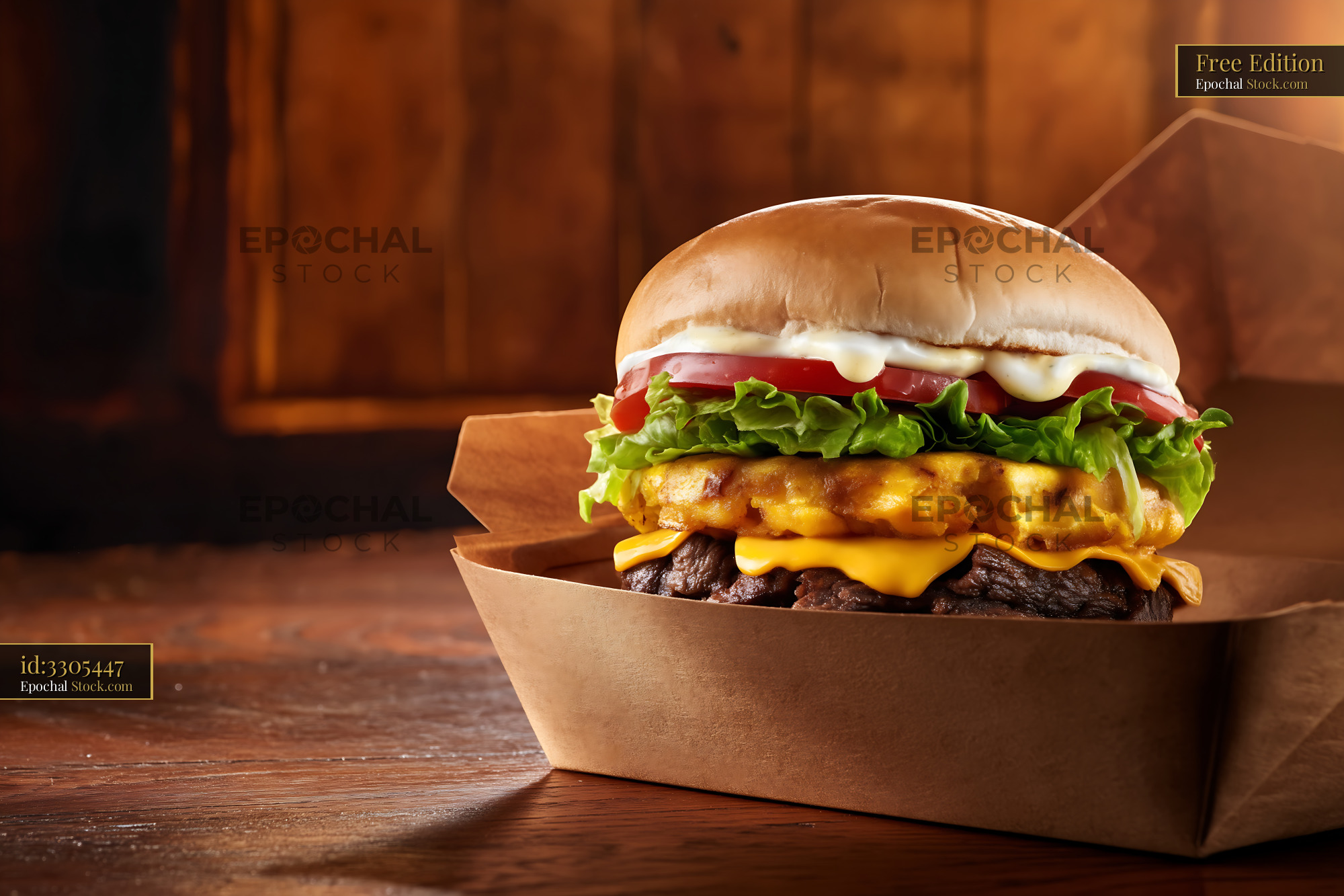 Gourmet Burger with Fried Chicken and Cheese - stock photo