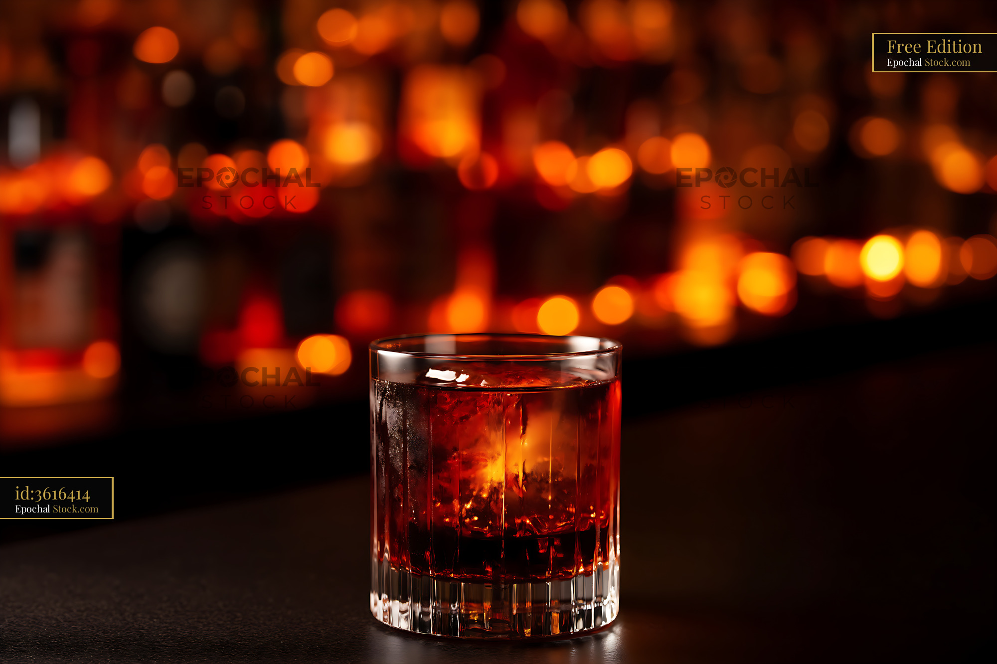 Bushwick Cocktail with Ice in Crystal Glass - stock photo
