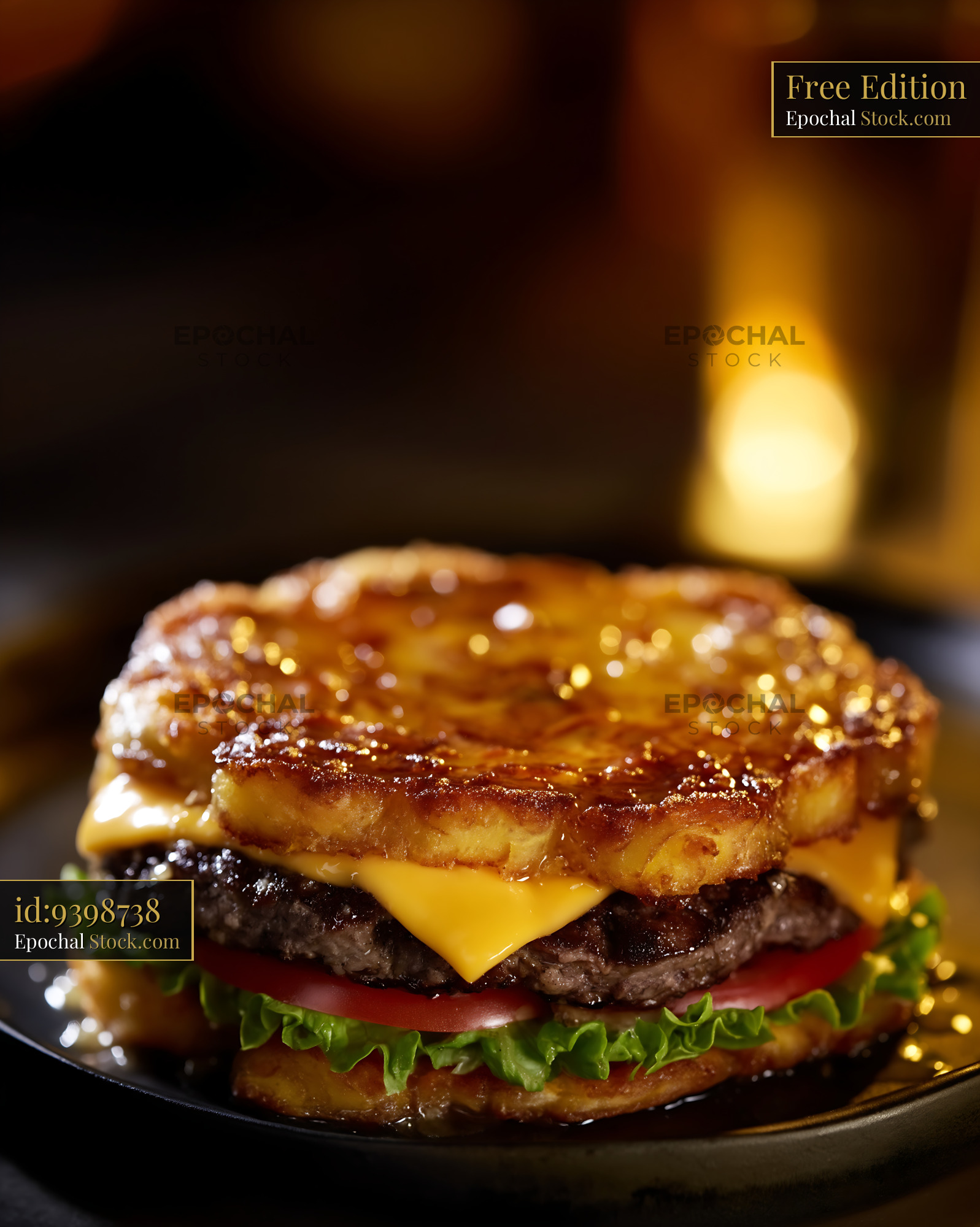 Gourmet Cheeseburger with Caramelized Bun - stock photo