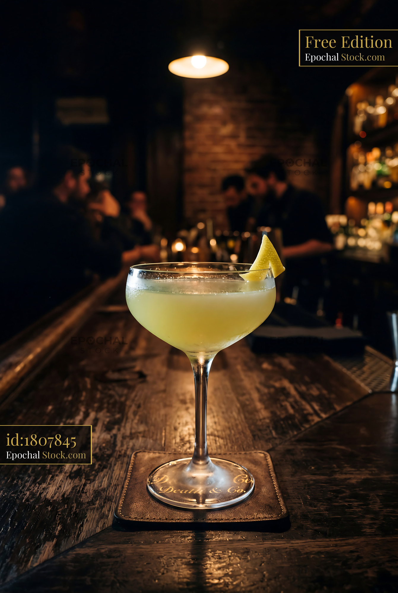 Final Ward Cocktail with Lemon Garnish - stock photo