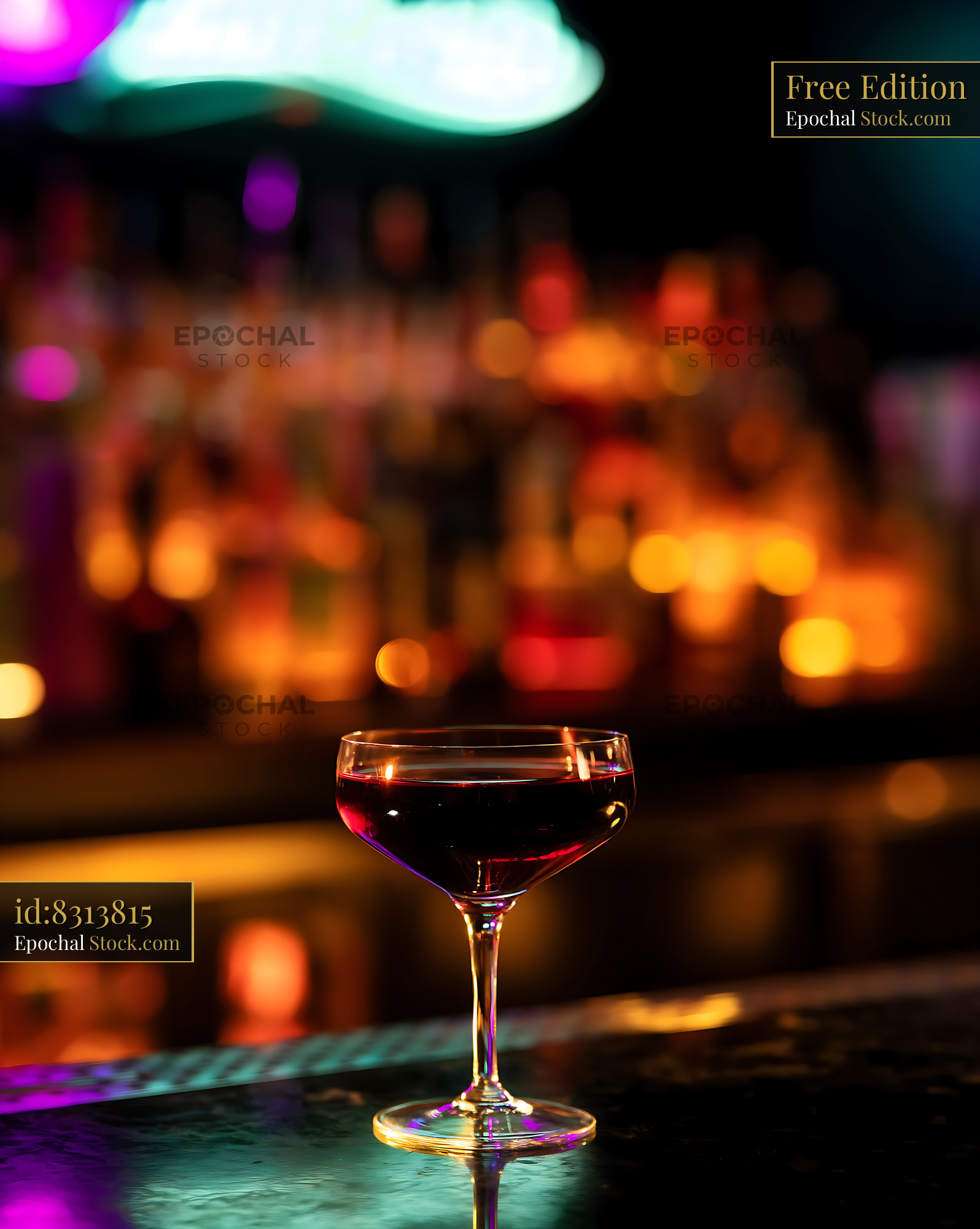 Bushwick Cocktail at Neon-Lit Bar Counter - stock photo