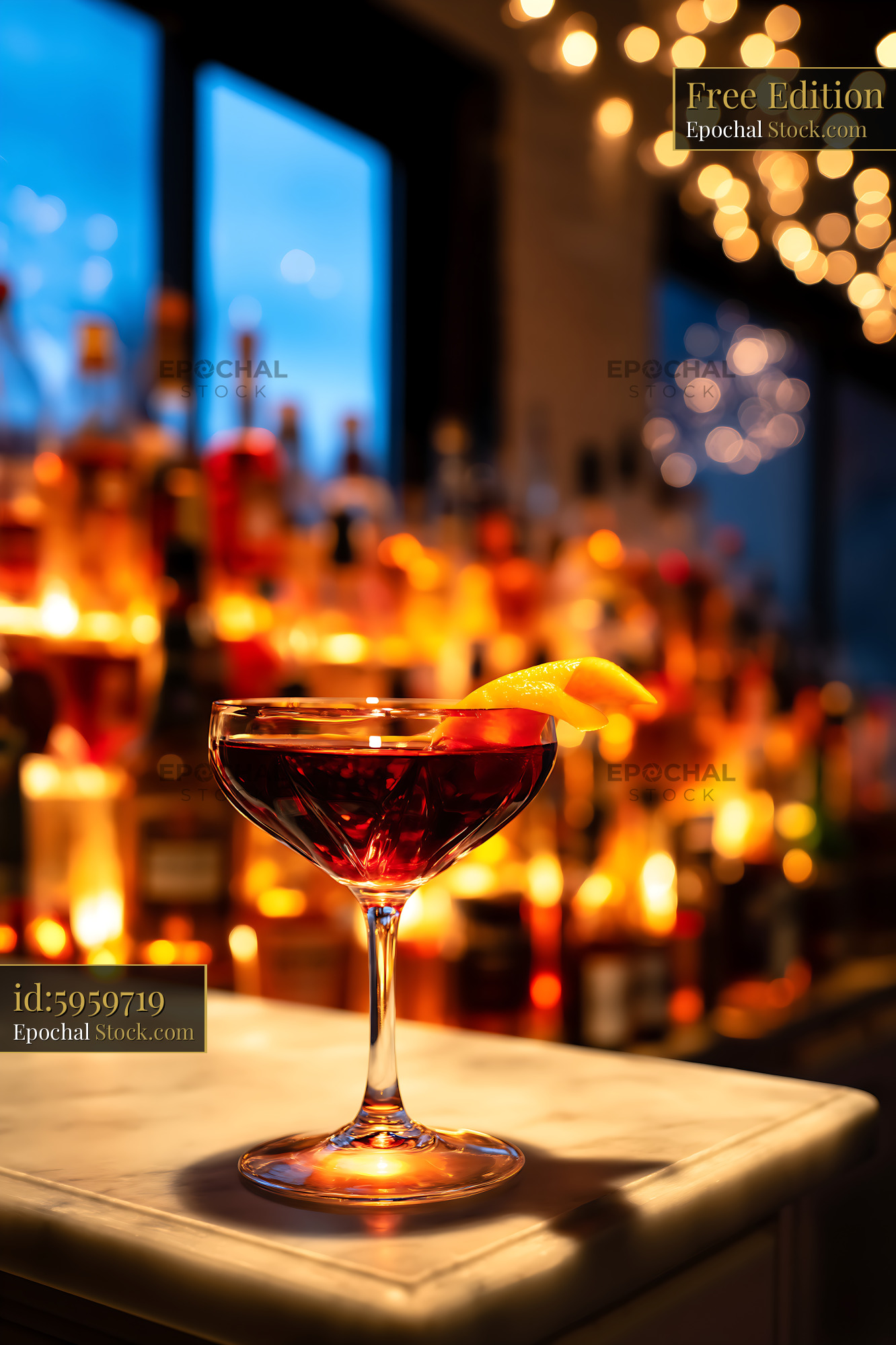 Bushwick Cocktail with Citrus in Upscale Bar - stock photo