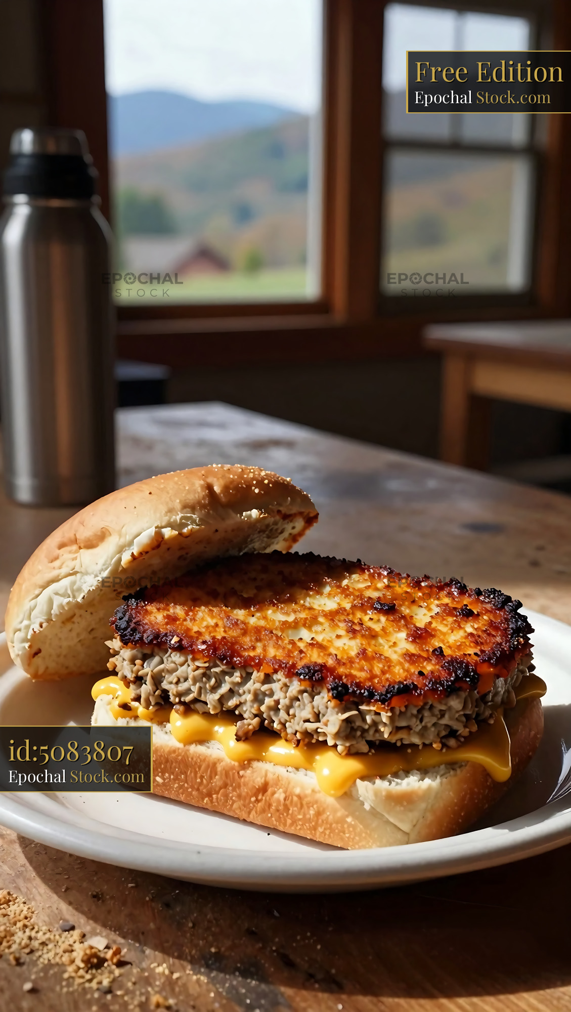 Livermush Sandwich with Melted Cheese at Mountain Lodge - stock photo