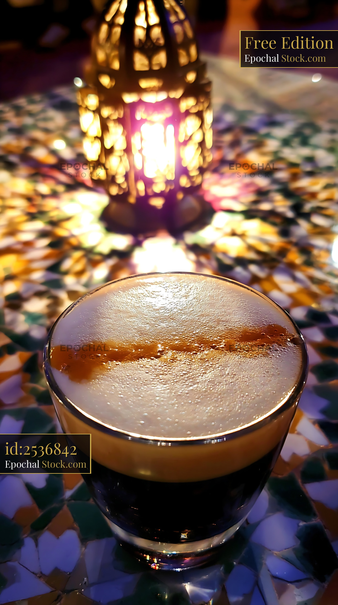 Dark Beer Glass With Golden Ornate Lantern - stock photo