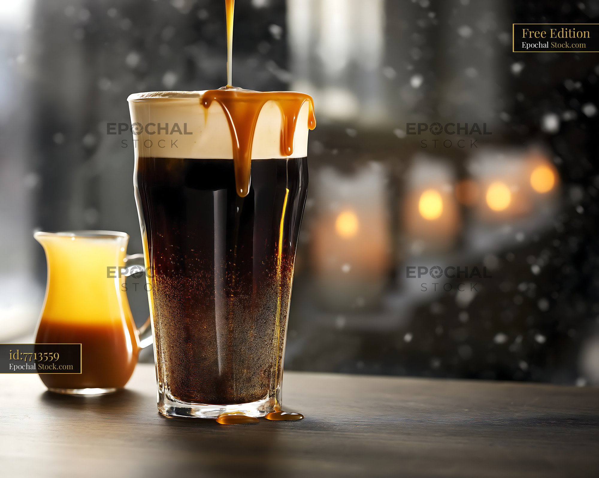 Nitro Caramel Coffee Pouring Into Glass - stock photo