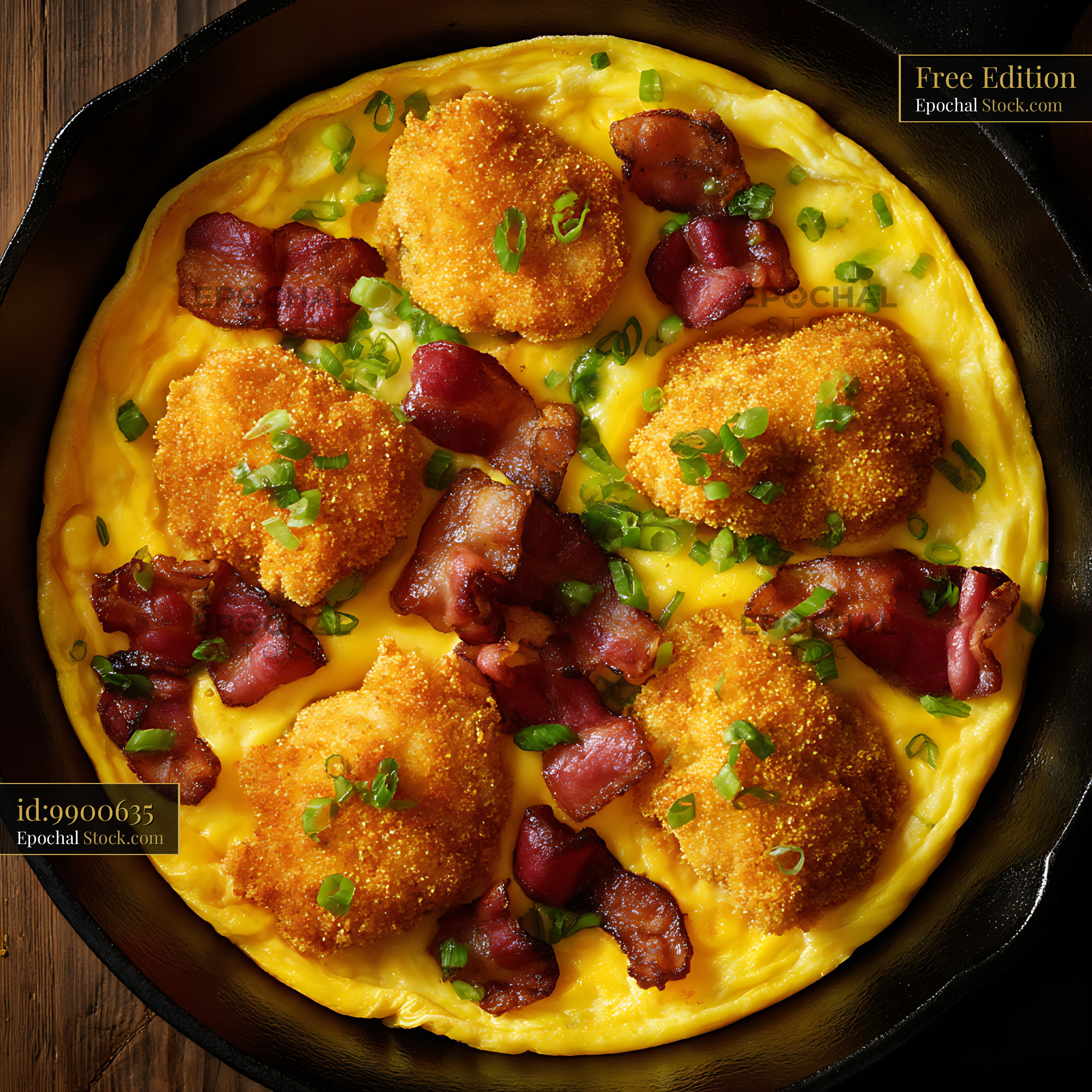 Crispy Croquette Omelette with Bacon - stock photo