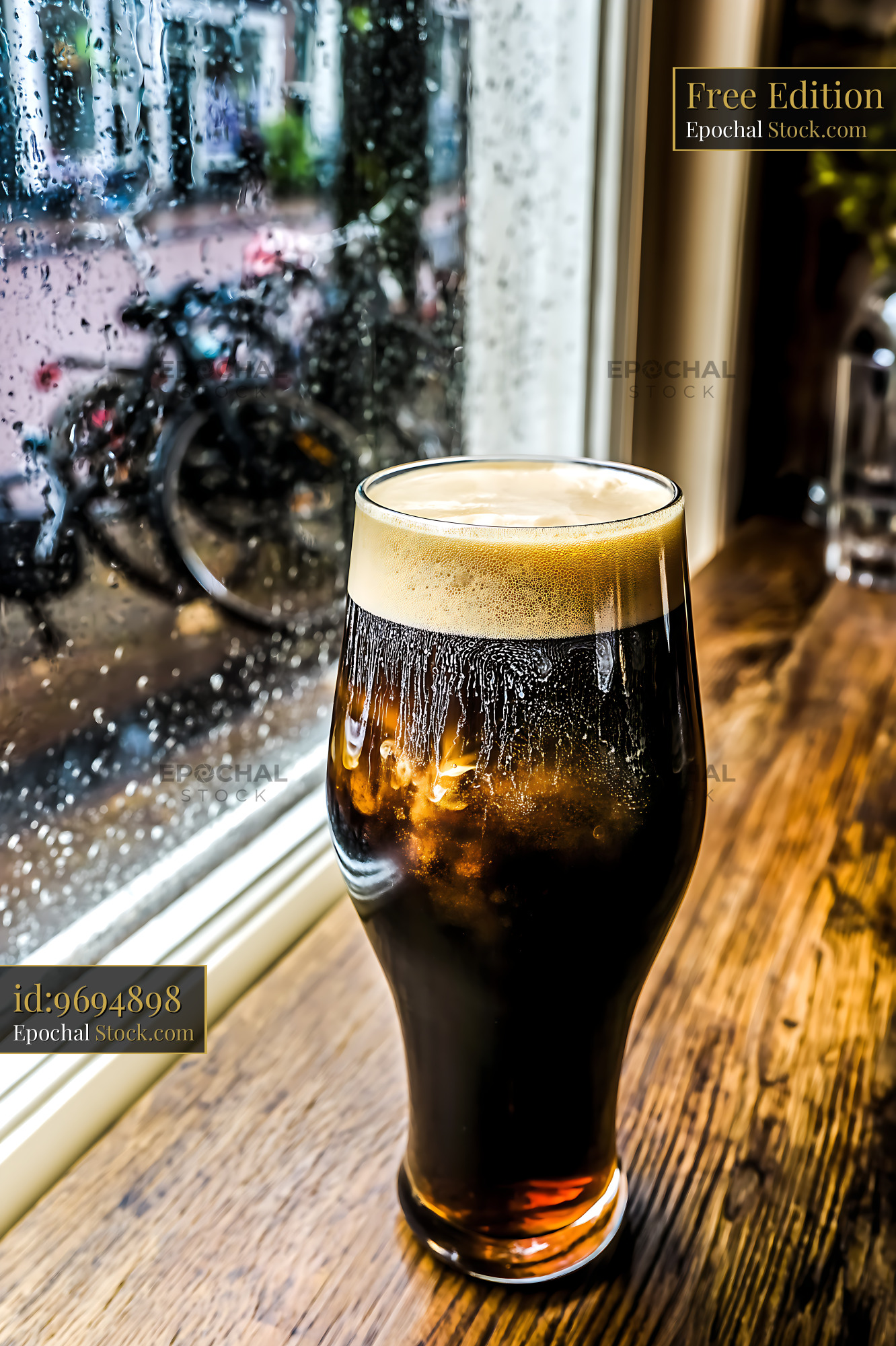 Nitro Caramel Coffee at Rainy Window - stock photo