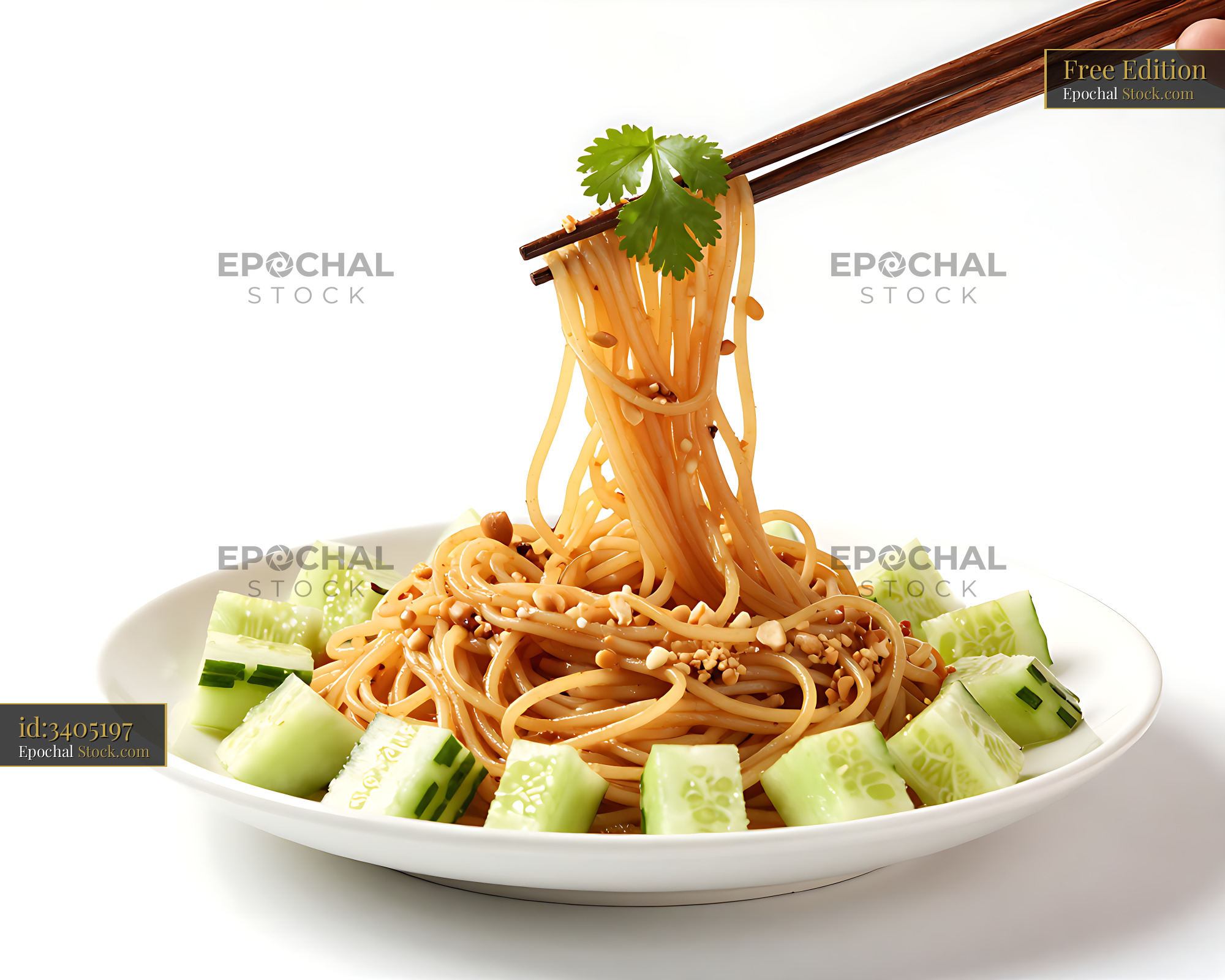 Kakdi Koshimbir Noodle Bowl with Fresh Cilantro - stock photo