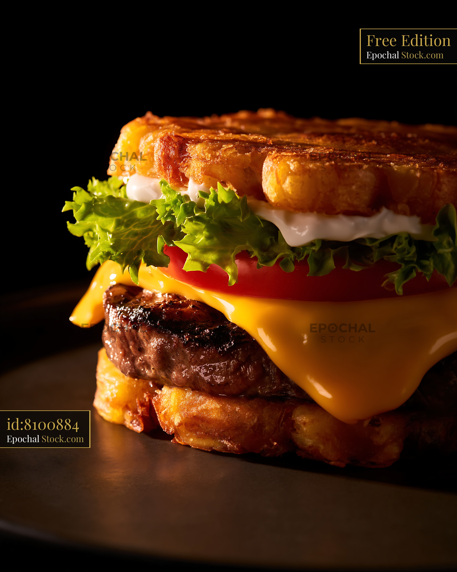 Gourmet Beef Burger on Toasted Brioche with Melted Cheese - stock photo