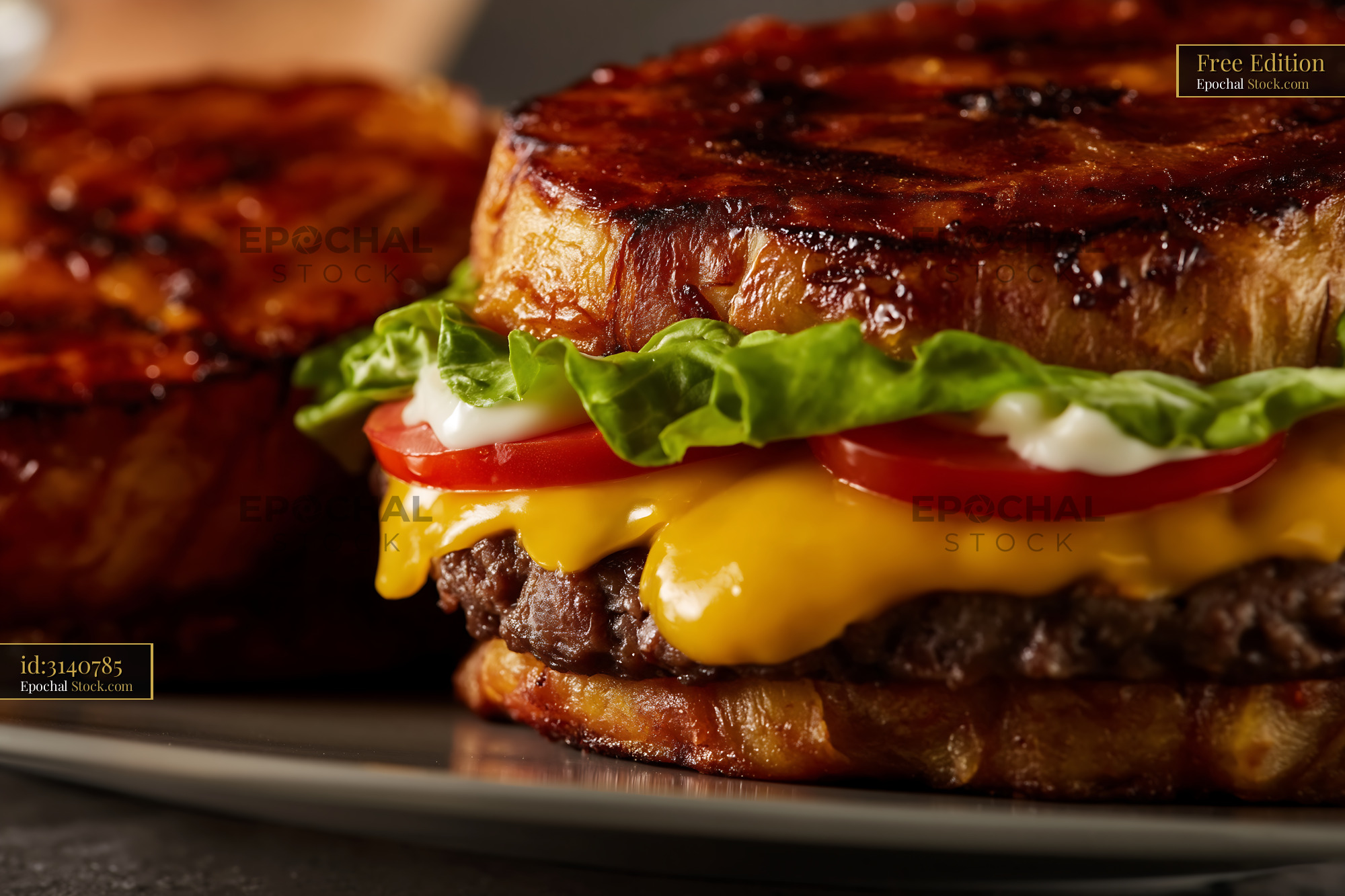 Gourmet Beef Burger with Caramelized Brioche Bun - stock photo