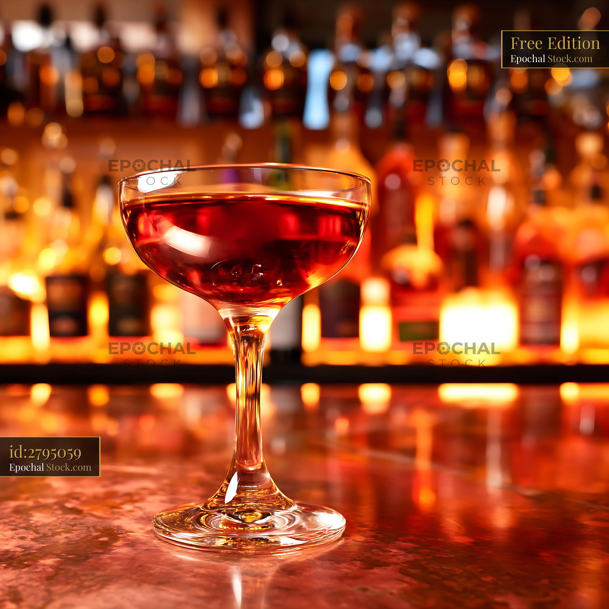 Bushwick Cocktail in Coupe Glass at Bar - stock photo
